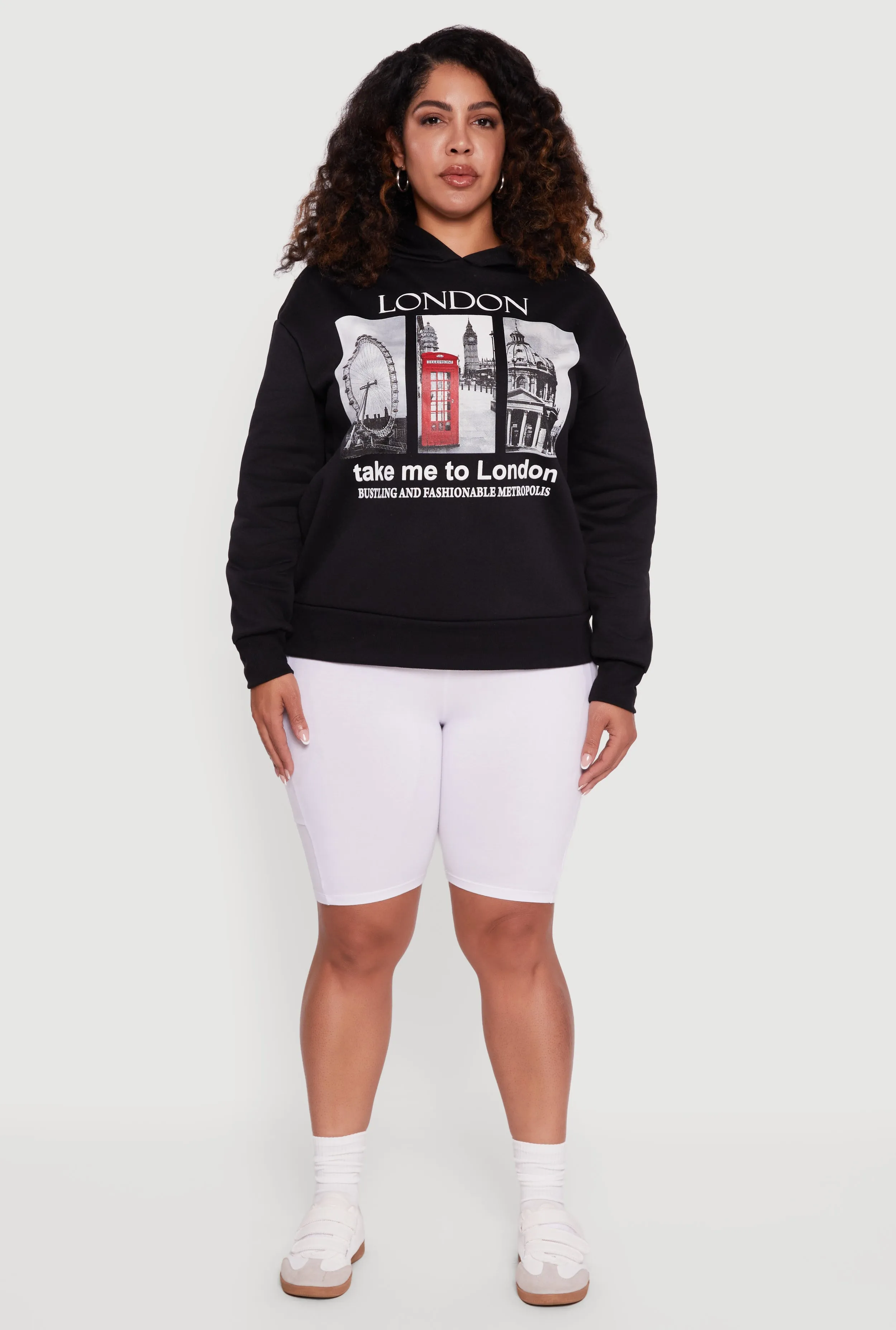 Plus Size Fleece Lined Hooded London Graphic Sweatshirt sold by Rainbow product image thumbnail 3