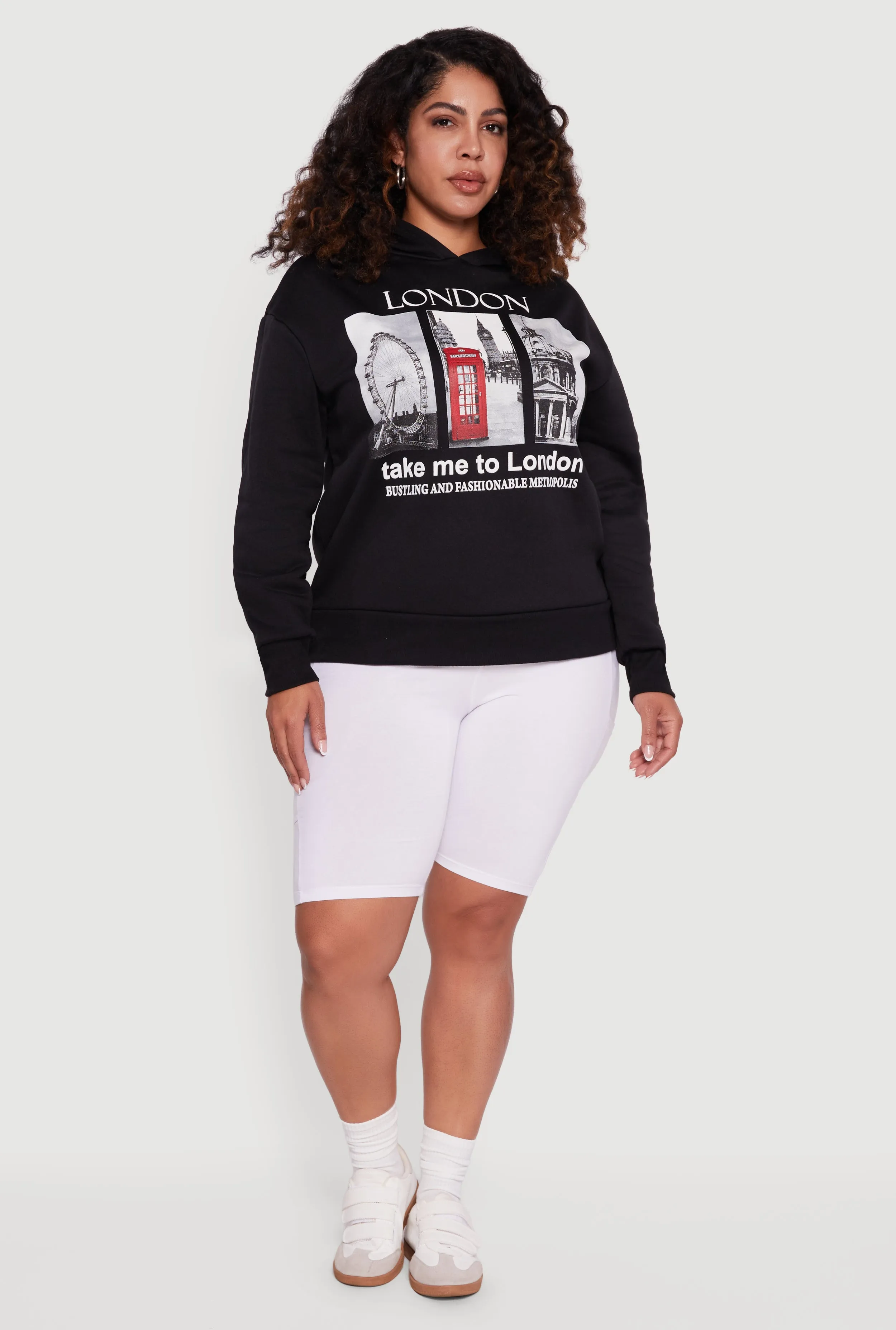 Plus Size Fleece Lined Hooded London Graphic Sweatshirt sold by Rainbow
