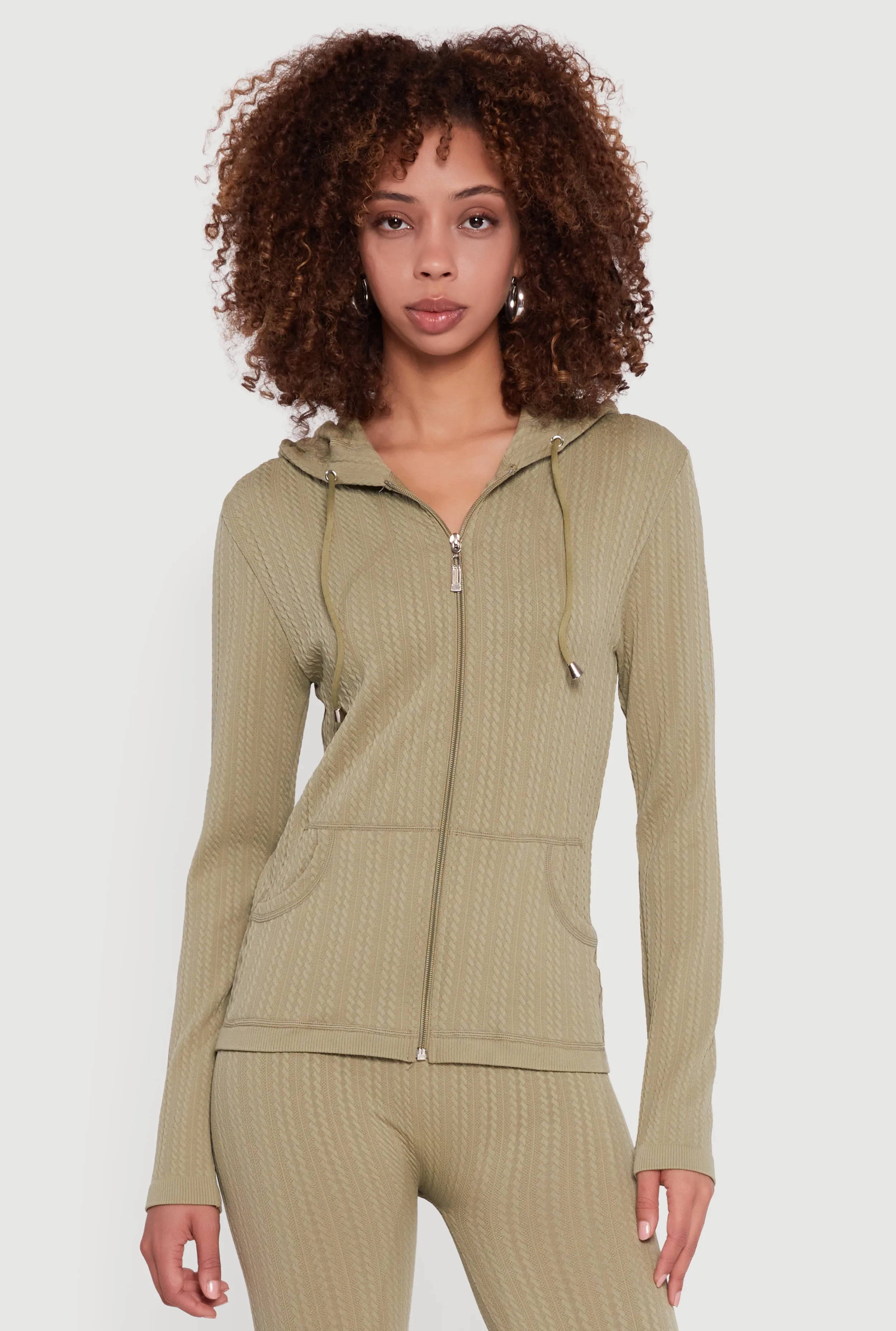 Textured Knit Zip Front Hoodie sold by Rainbow product image thumbnail 4