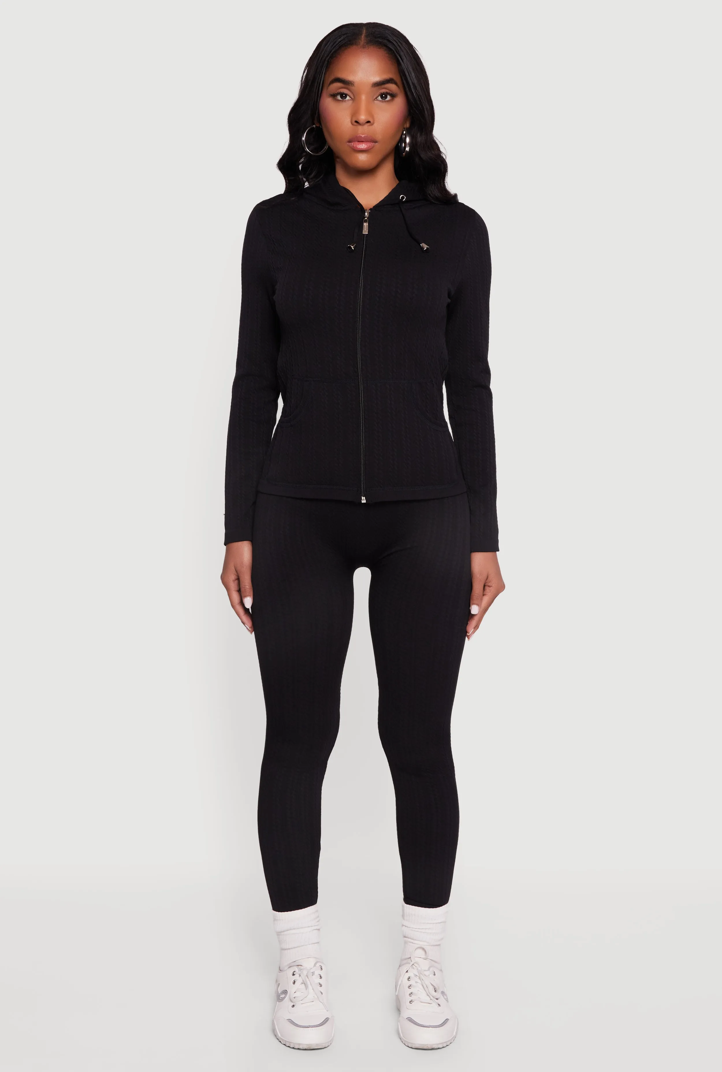 Textured Knit Zip Front Hoodie sold by Rainbow product image thumbnail 3