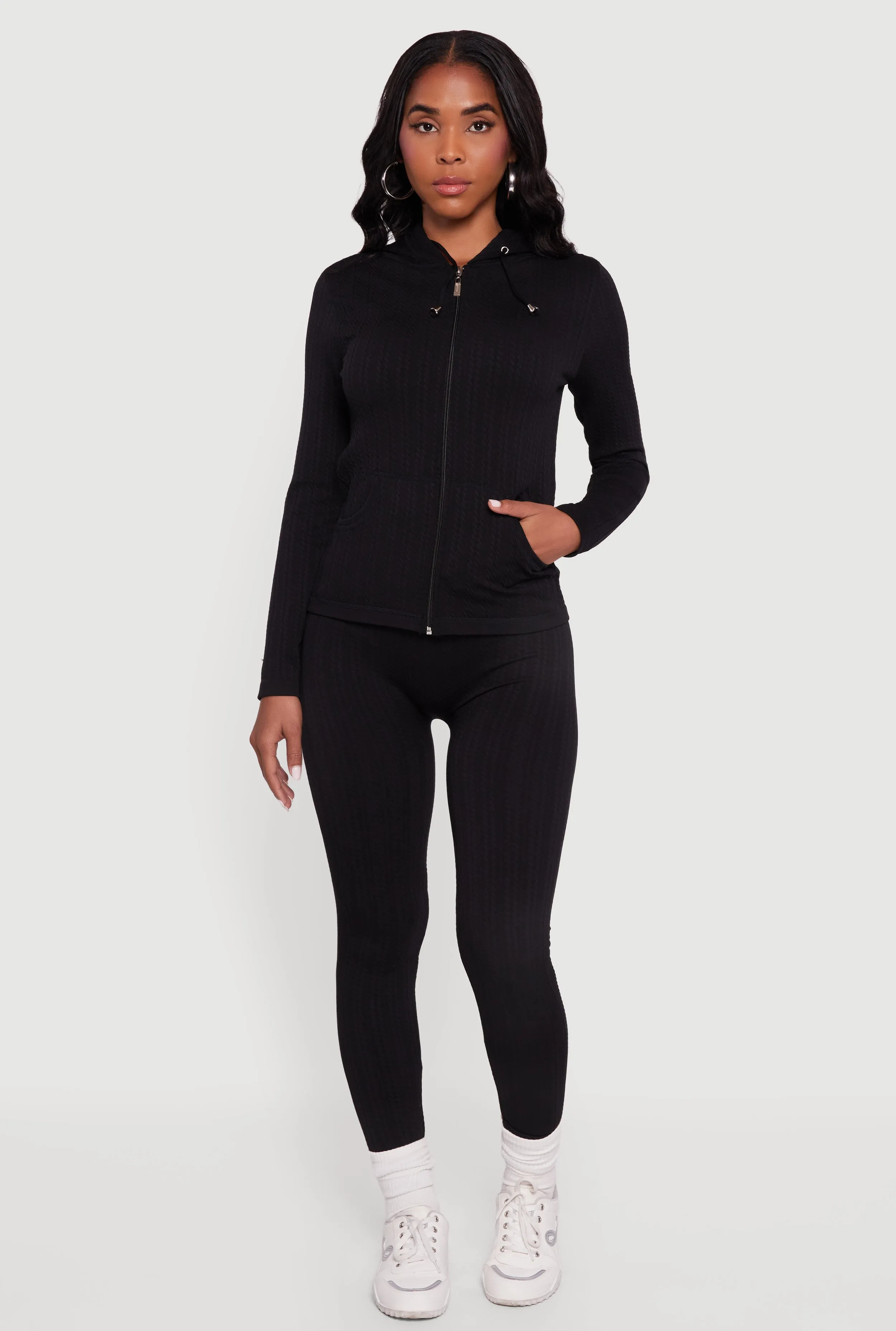 Textured Knit Zip Front Hoodie sold by Rainbow product image thumbnail 2