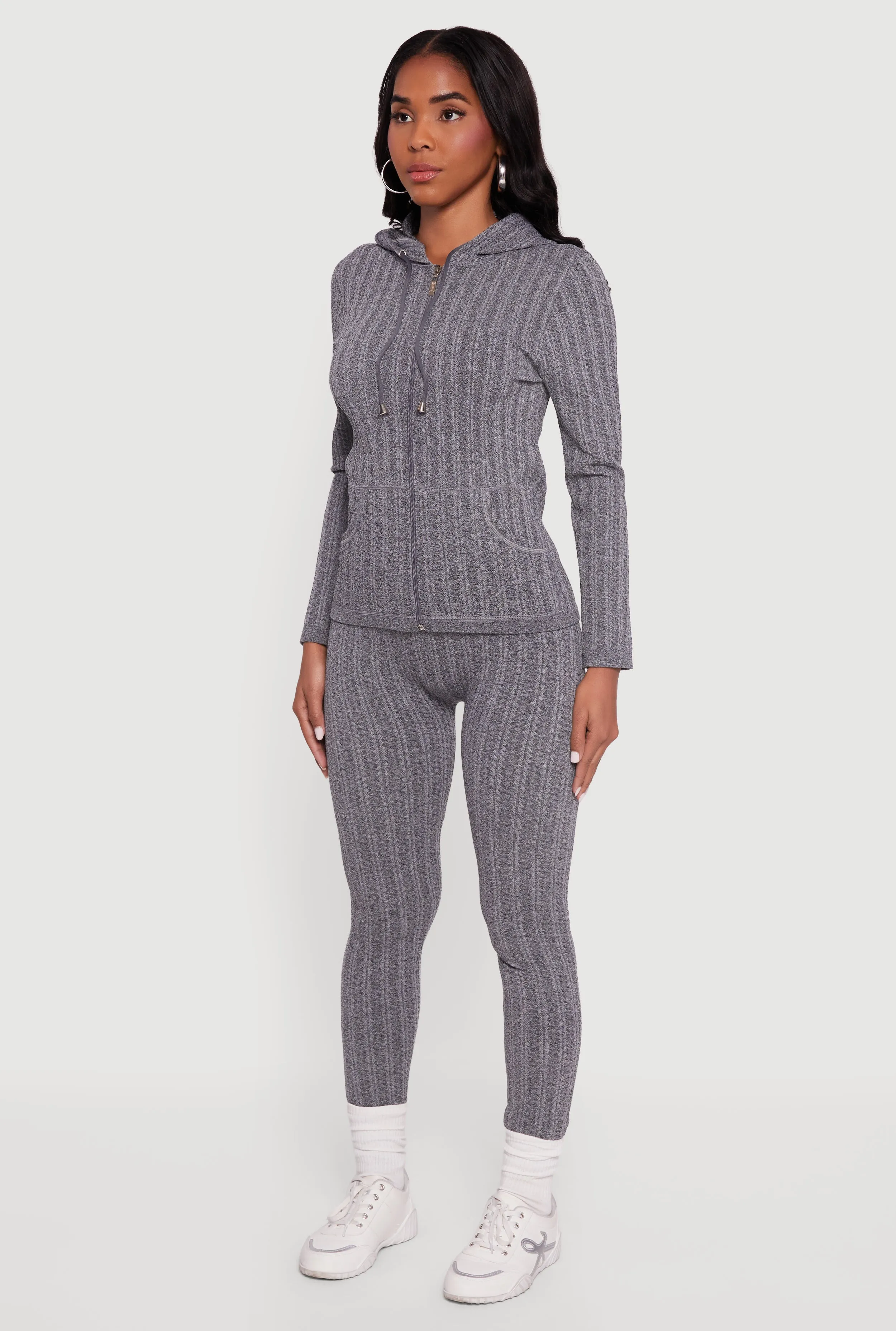 Textured Knit Zip Front Hoodie sold by Rainbow product image thumbnail 5