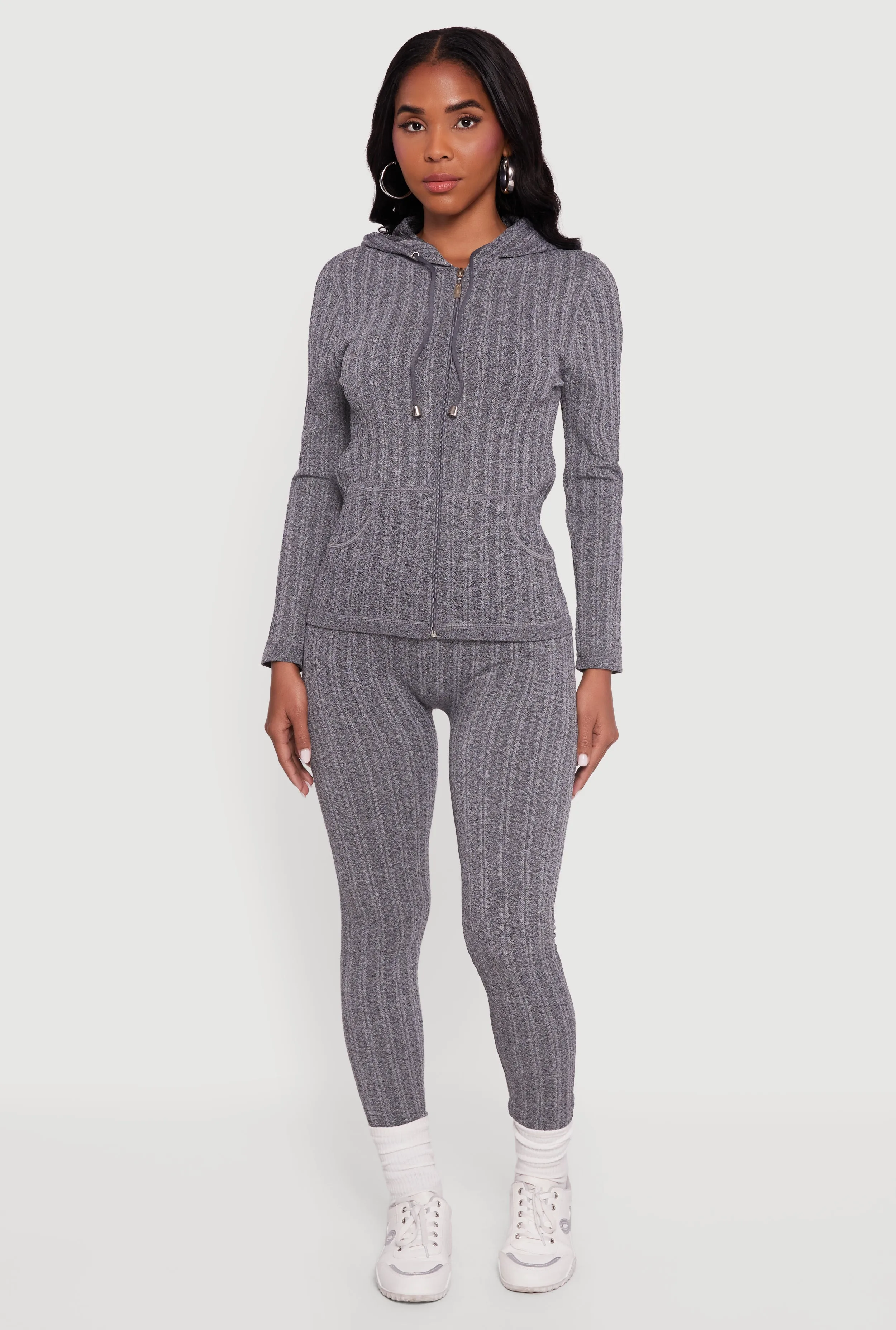 Textured Knit Zip Front Hoodie sold by Rainbow product image thumbnail 2