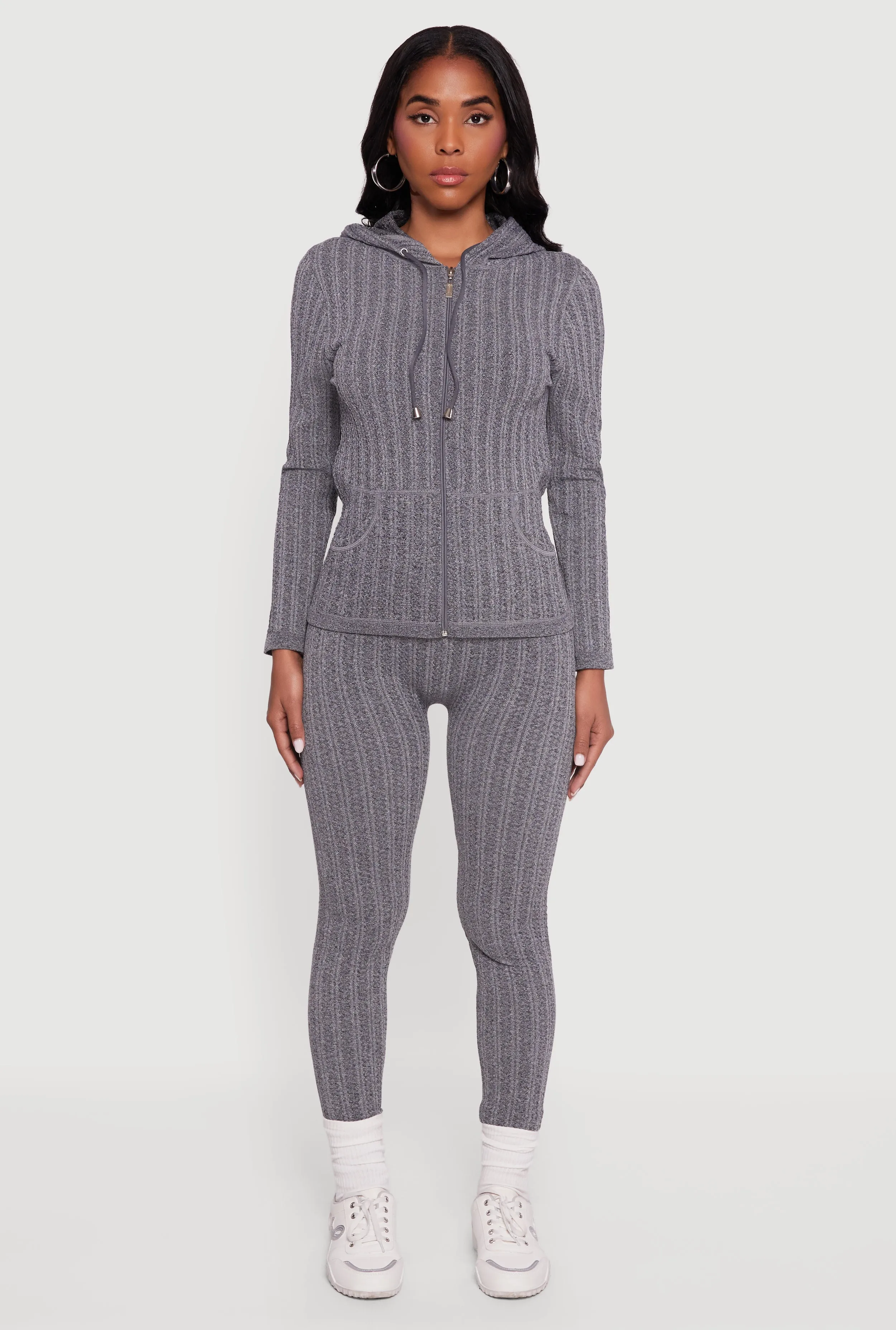 Textured Knit Zip Front Hoodie sold by Rainbow product image thumbnail 3