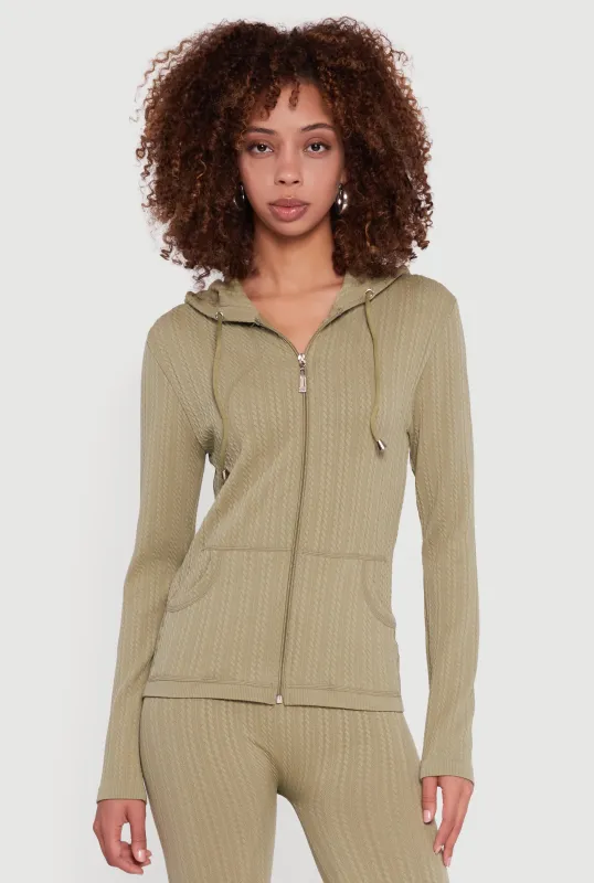 Textured Knit Zip Front Hoodie sold by Rainbow