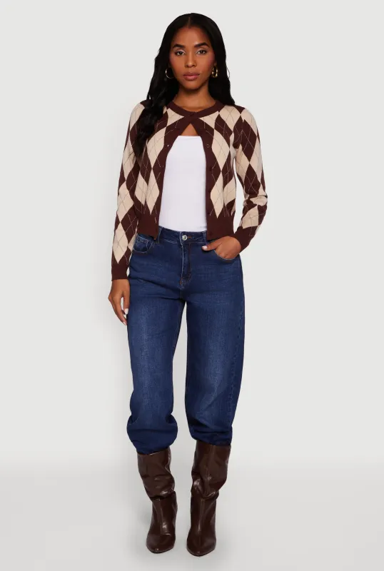 Argyle Plaid Button Front Cardigan sold by Rainbow