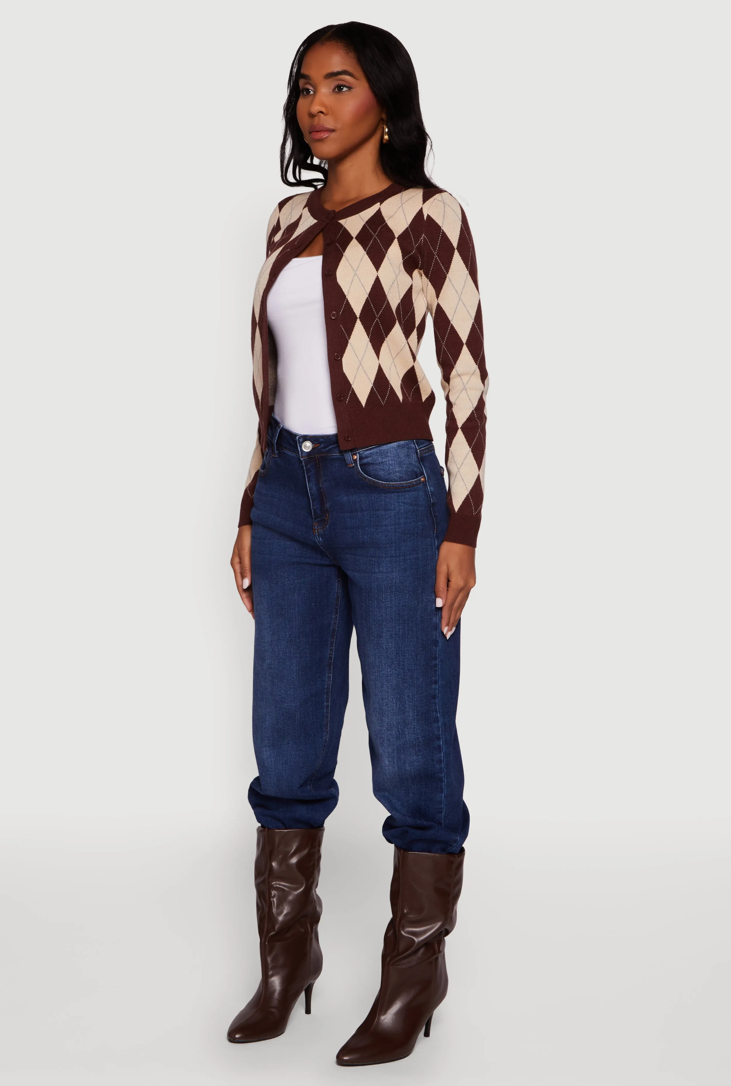 Argyle Plaid Button Front Cardigan sold by Rainbow product image thumbnail 5