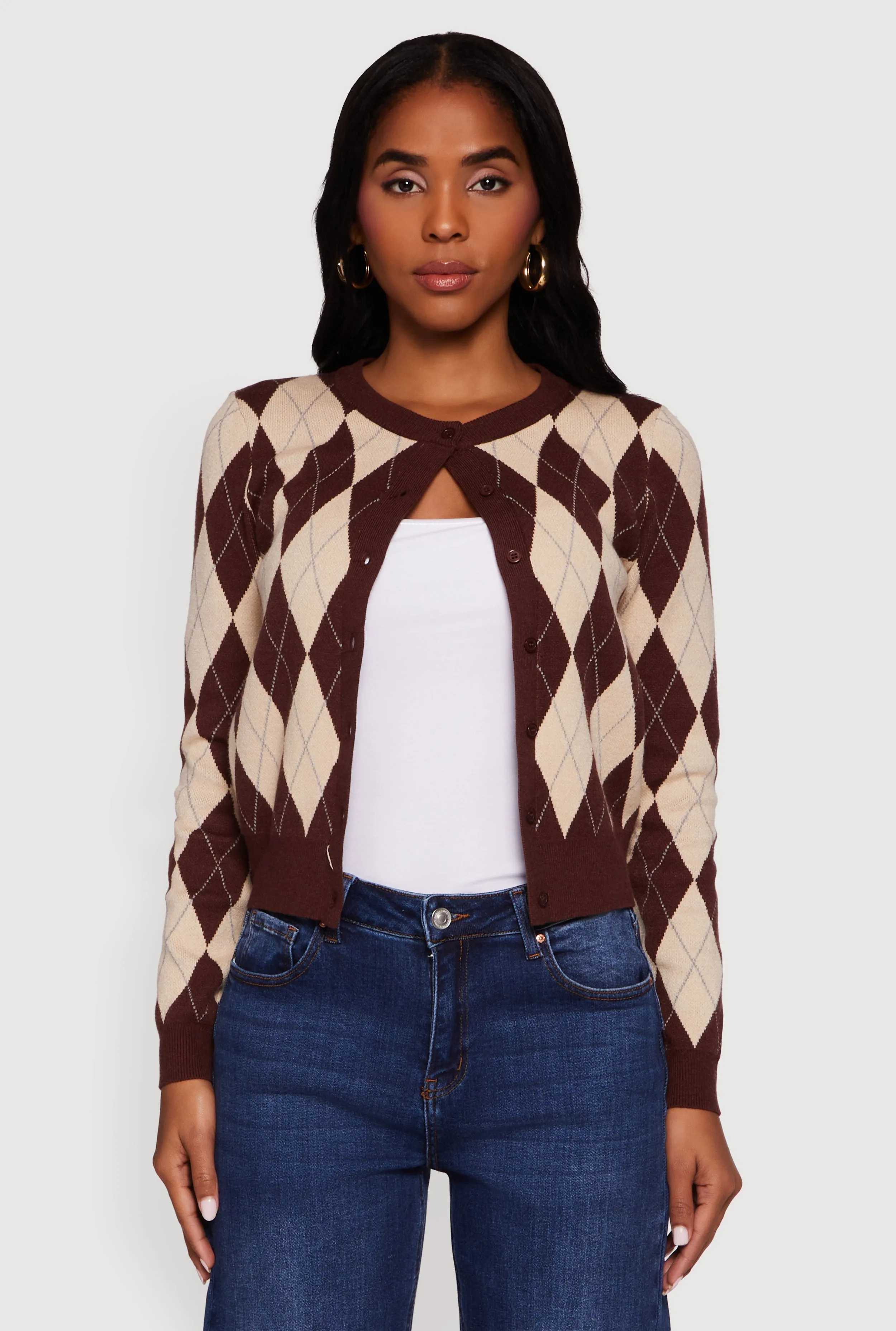 Argyle Plaid Button Front Cardigan sold by Rainbow product image thumbnail 2