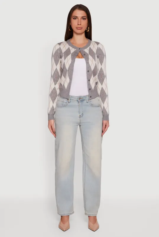 Argyle Plaid Button Front Cardigan sold by Rainbow