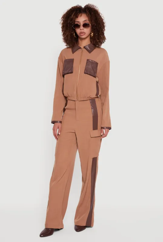 Faux Leather Side Stripe Cargo Dress Pants made by Rainbow