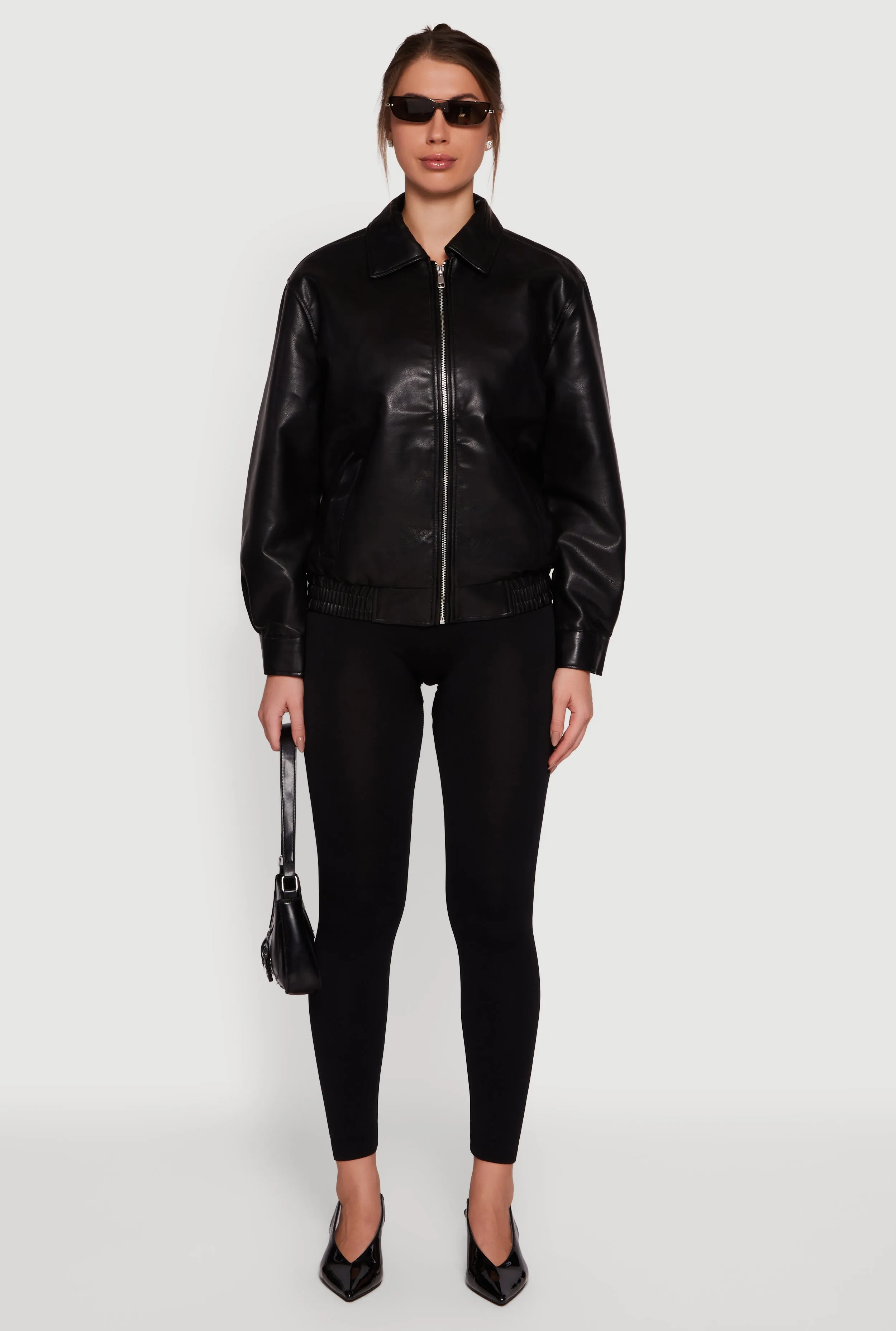 Faux Leather Zip Front Bomber Jacket sold by Rainbow product image thumbnail 3