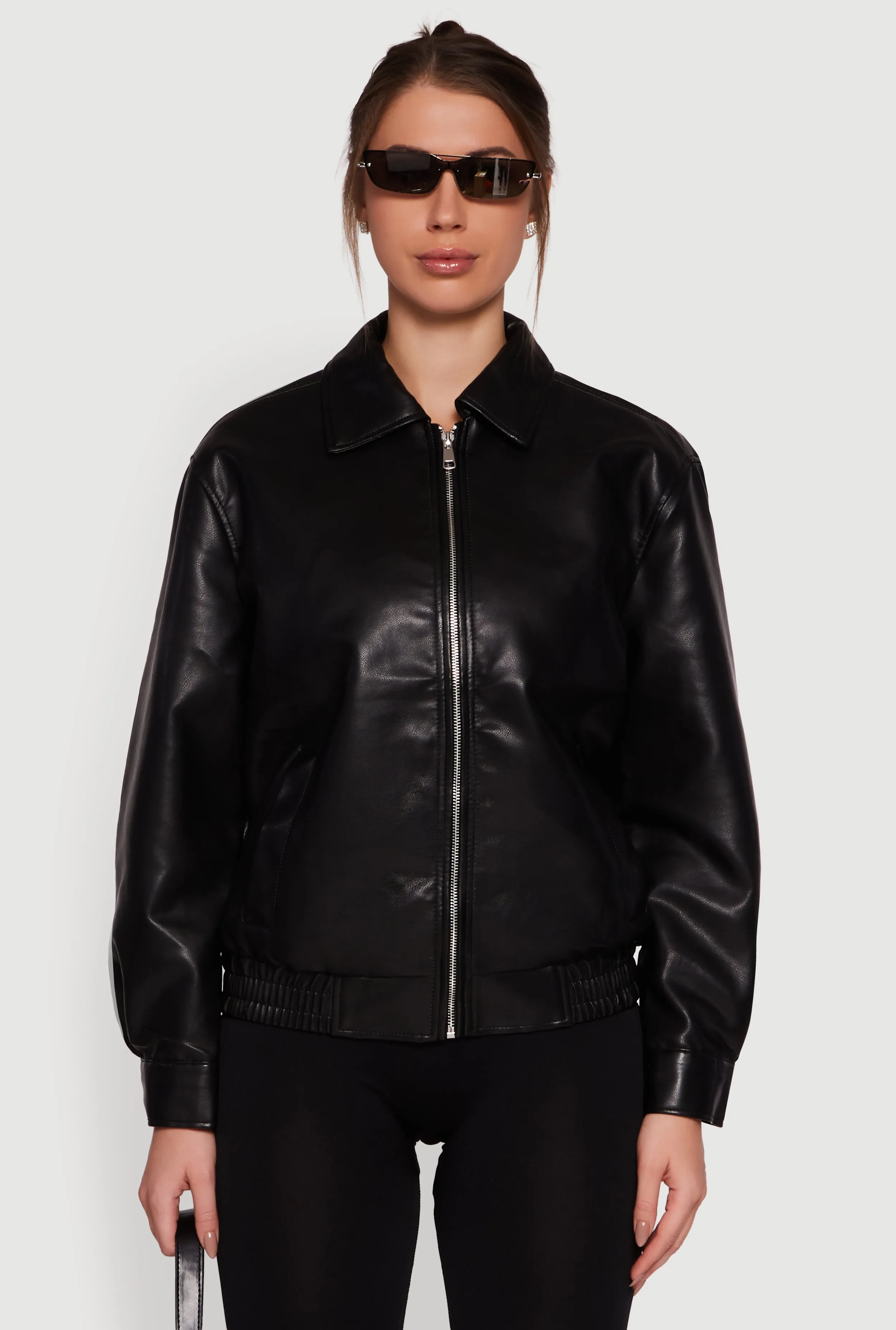 Faux Leather Zip Front Bomber Jacket sold by Rainbow product image thumbnail 2