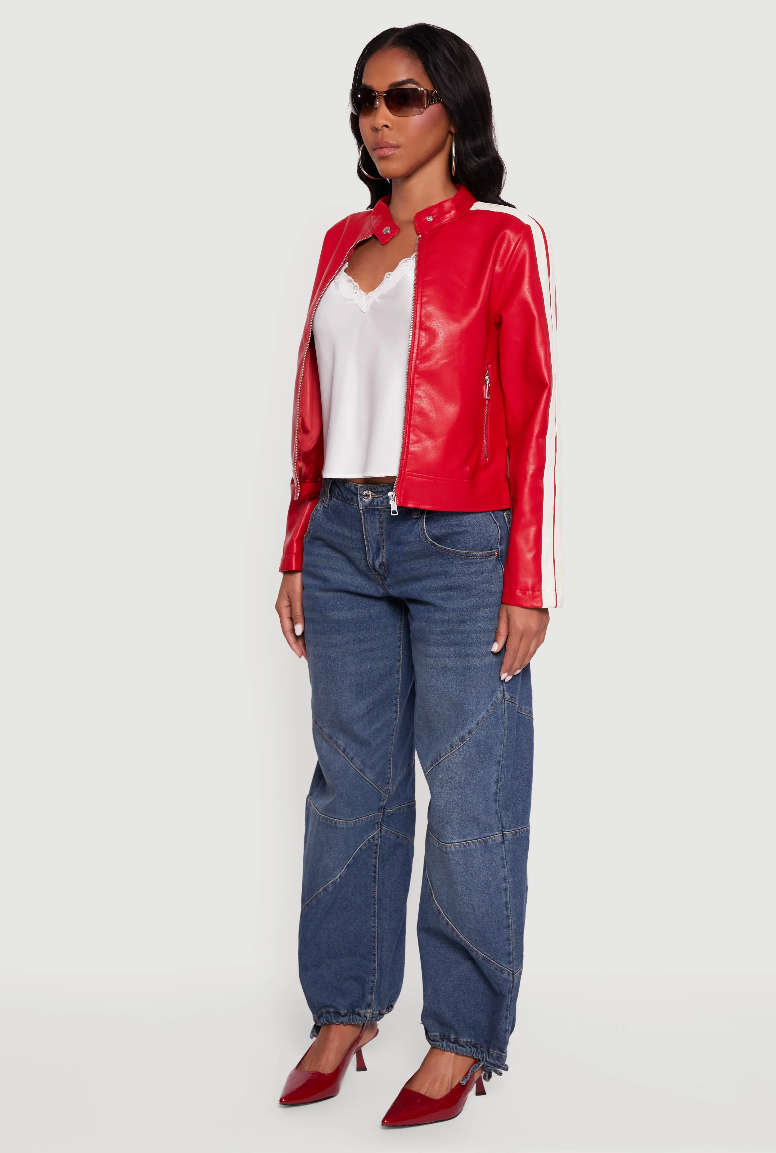 Stripe Detail Zip Front Moto Jacket sold by Rainbow product image thumbnail 5