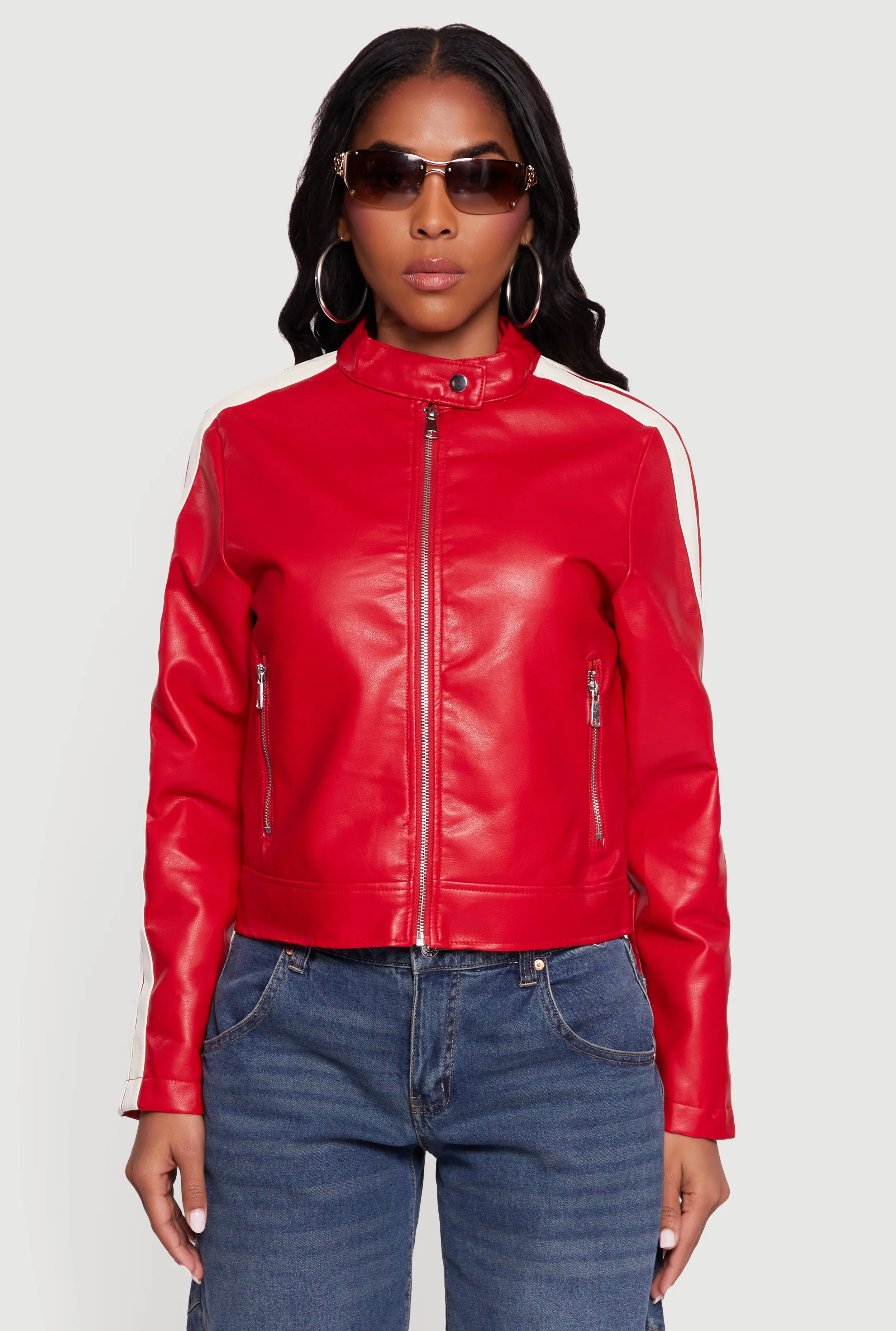 Stripe Detail Zip Front Moto Jacket sold by Rainbow product image thumbnail 2