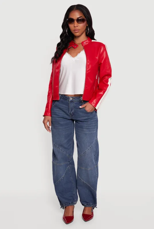 Stripe Detail Zip Front Moto Jacket sold by Rainbow