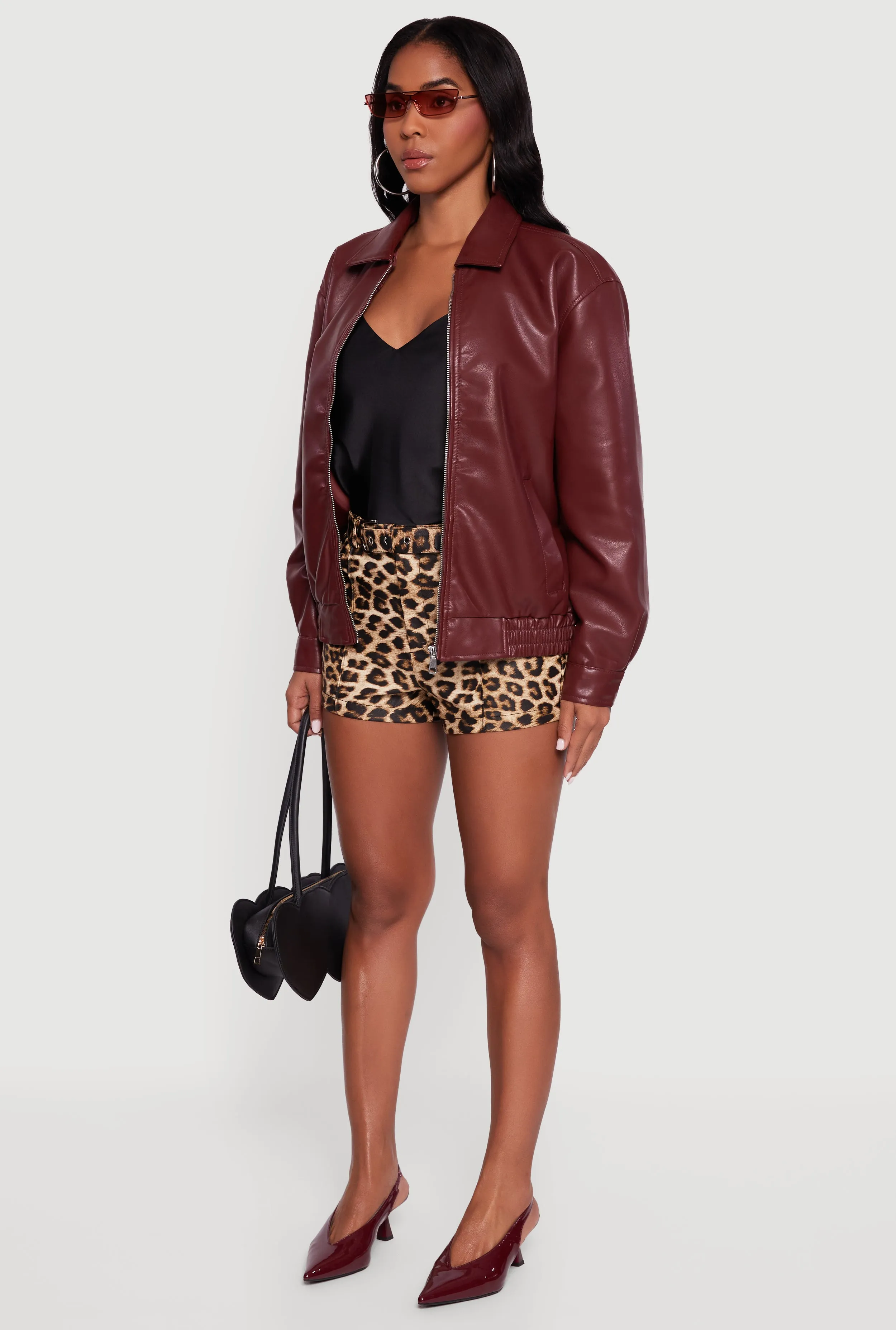 Faux Leather Zip Front Bomber Jacket sold by Rainbow product image thumbnail 5