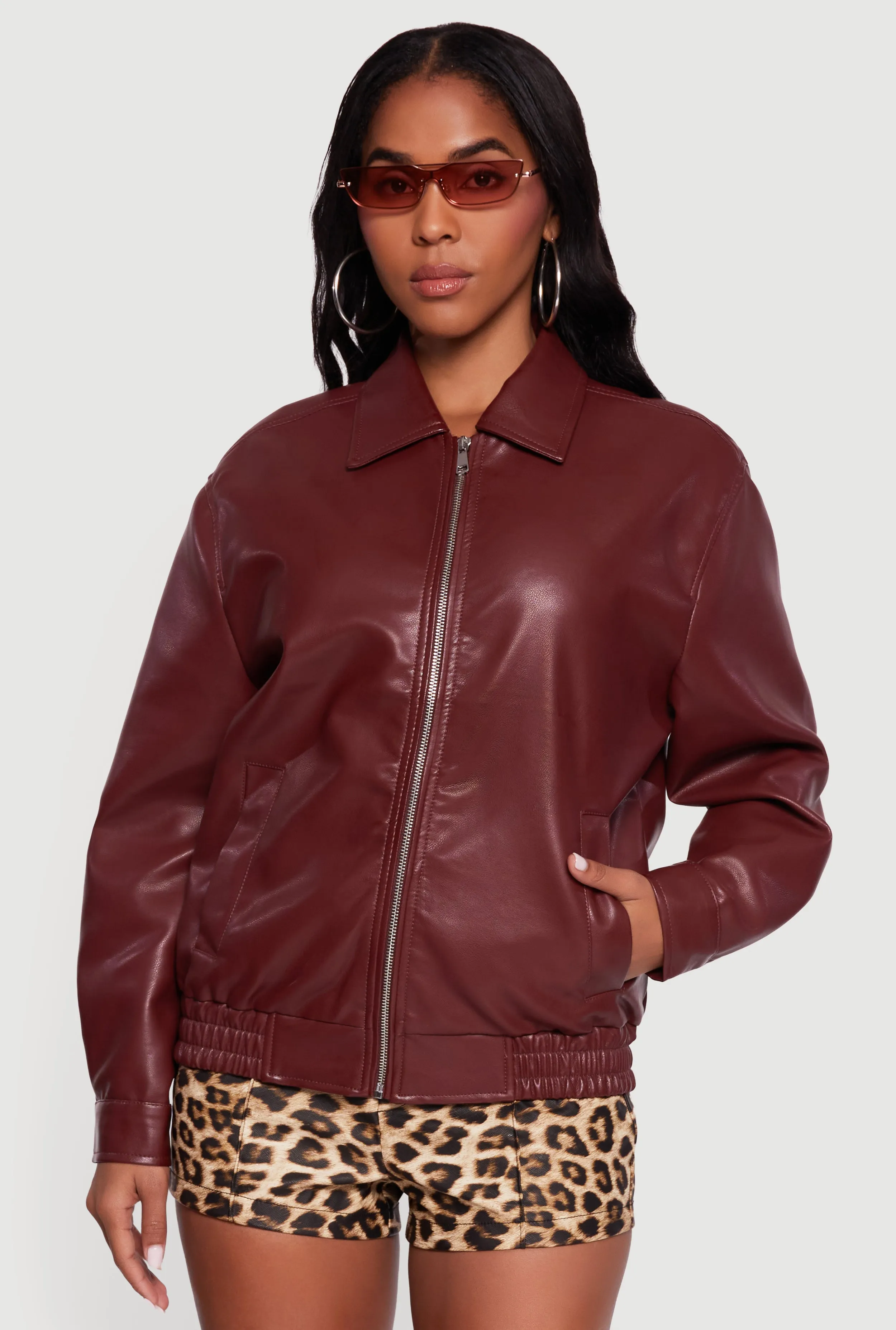 Faux Leather Zip Front Bomber Jacket sold by Rainbow product image thumbnail 2