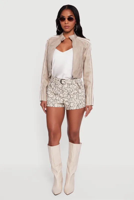 Contrast Trim Cropped Zip Front Moto Jacket sold by Rainbow