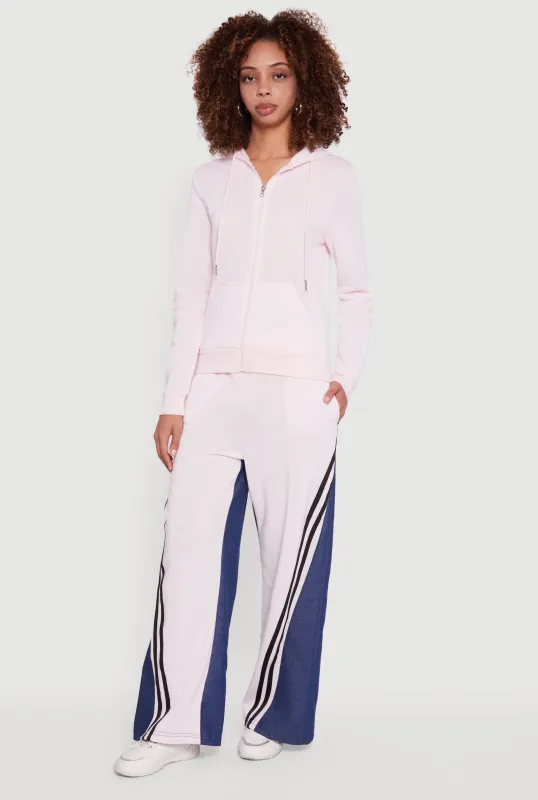 Denim Color Block Varsity Stripe Wide Leg Pants sold by Rainbow