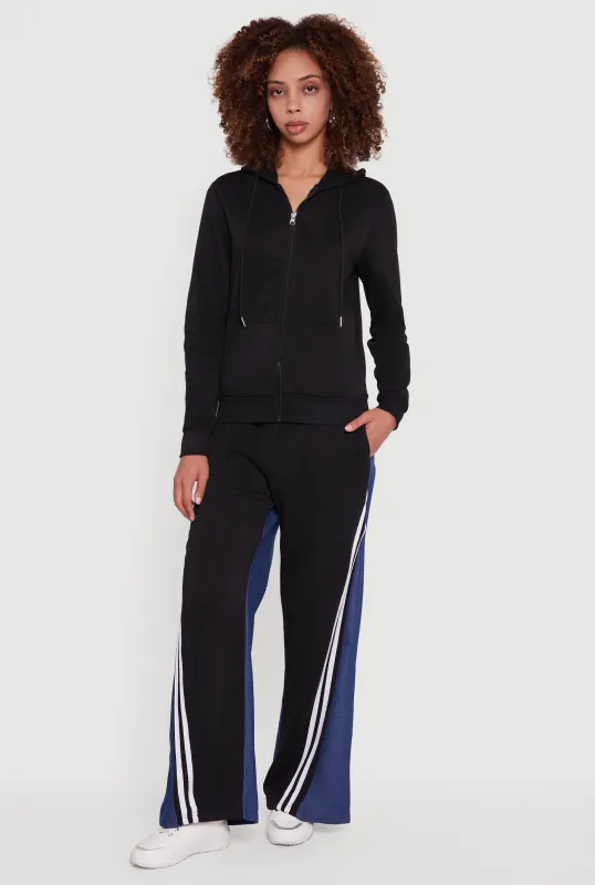 Denim Color Block Varsity Stripe Wide Leg Pants sold by Rainbow