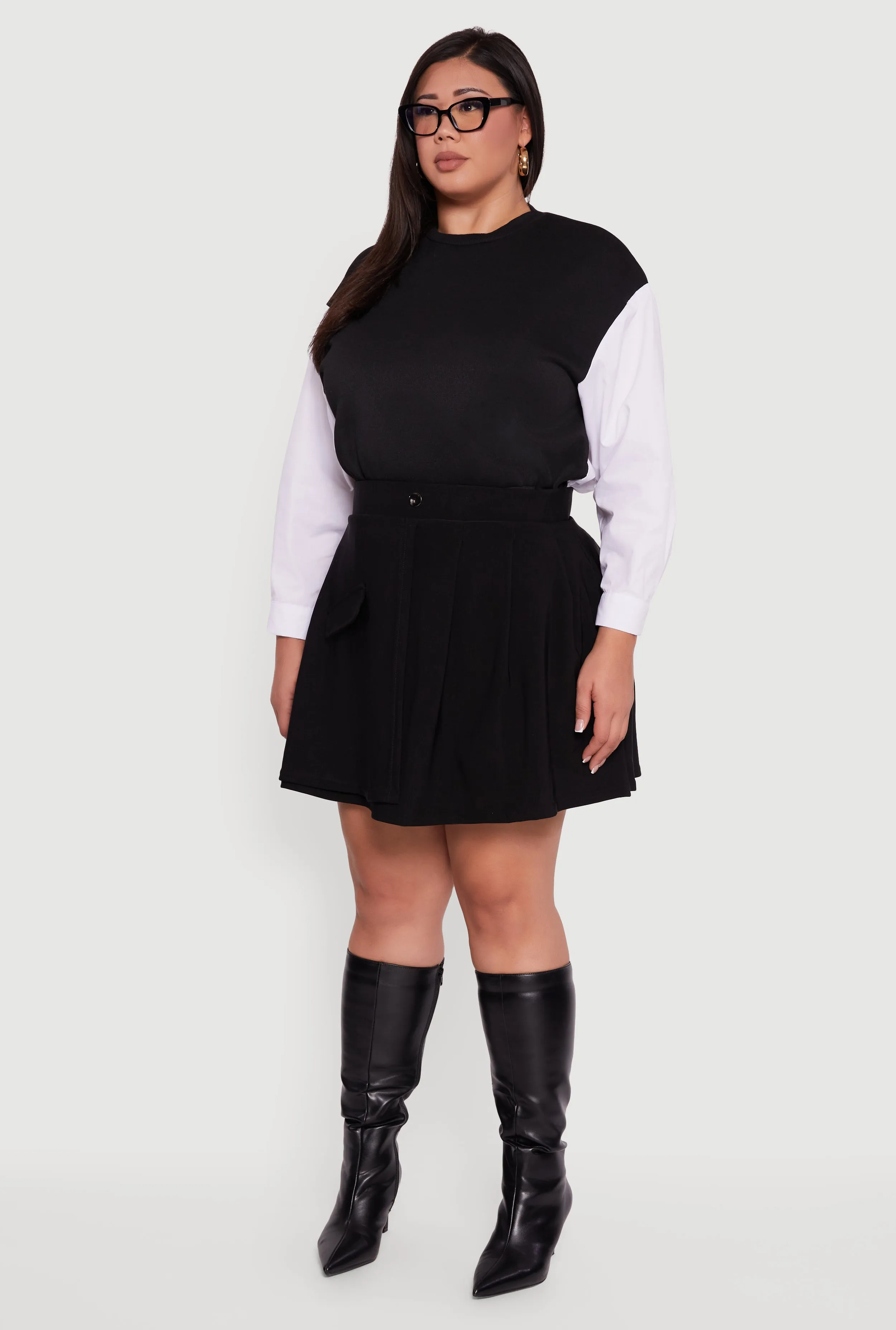 Plus Size Pleated Mini Skirt with Faux Pocket sold by Rainbow product image thumbnail 3