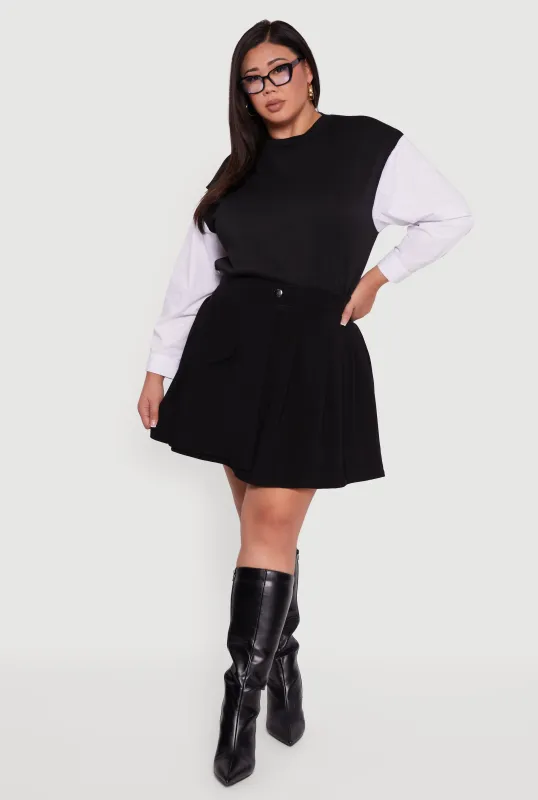 Plus Size Pleated Mini Skirt with Faux Pocket sold by Rainbow