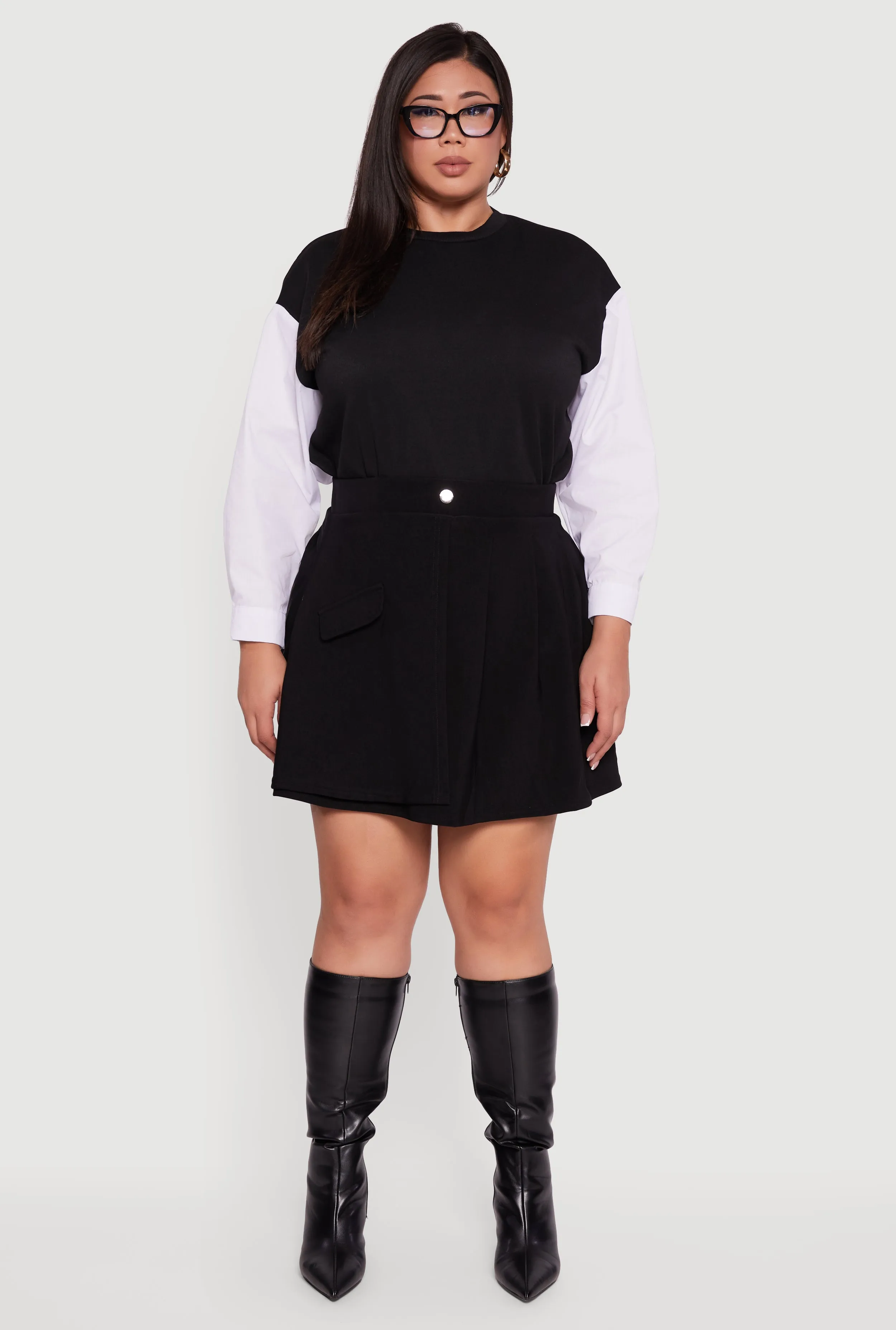 Plus Size Pleated Mini Skirt with Faux Pocket sold by Rainbow product image thumbnail 2