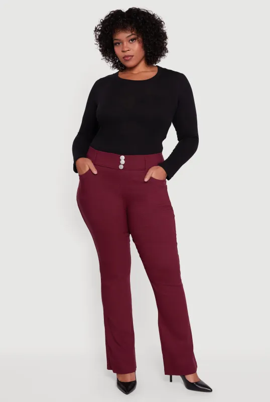 Plus Size Faux Button Boot Cut Dress Pants sold by Rainbow