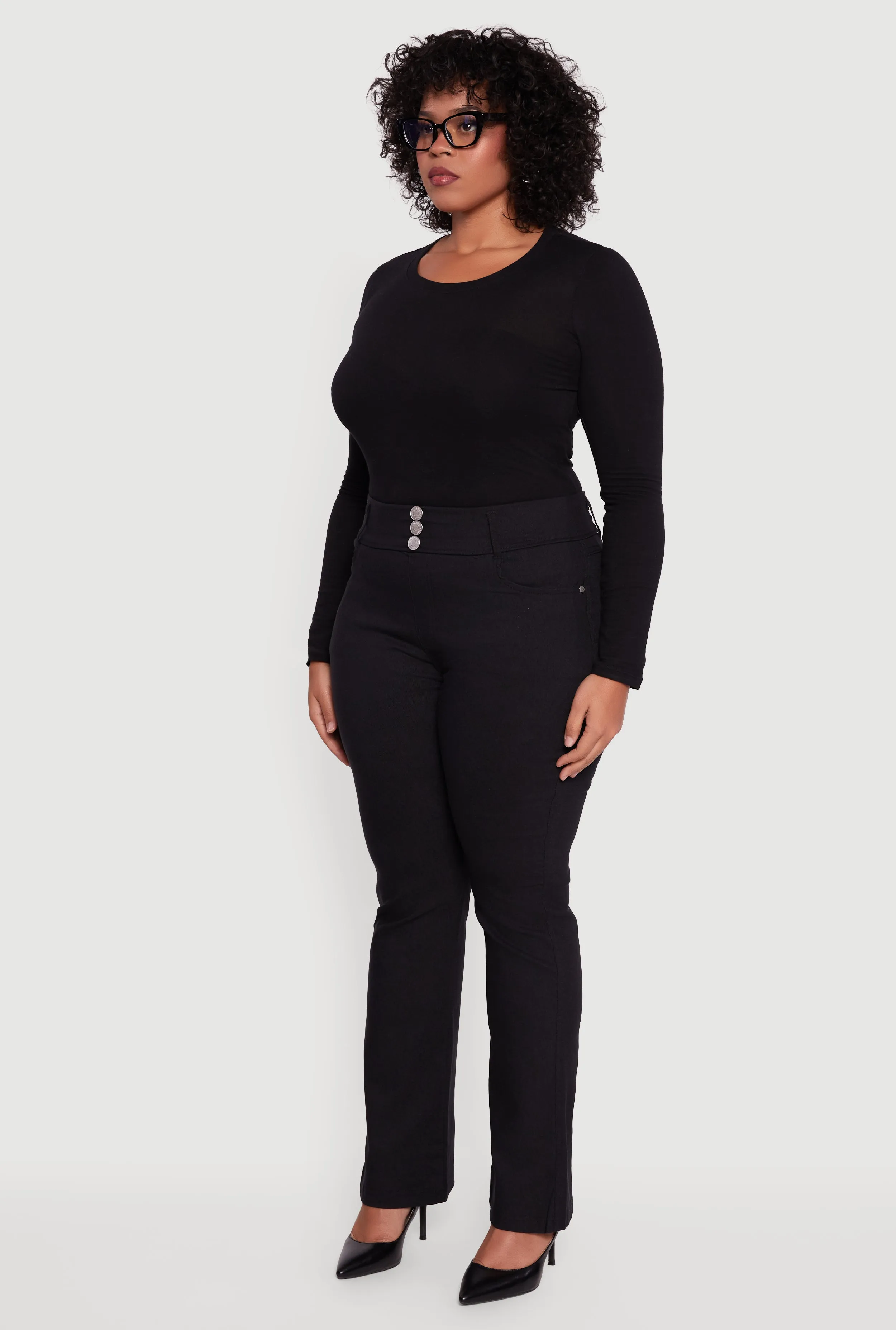 Plus Size Faux Button Boot Cut Dress Pants sold by Rainbow product image thumbnail 3