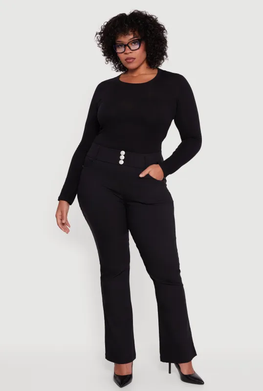 Plus Size Faux Button Boot Cut Dress Pants sold by Rainbow