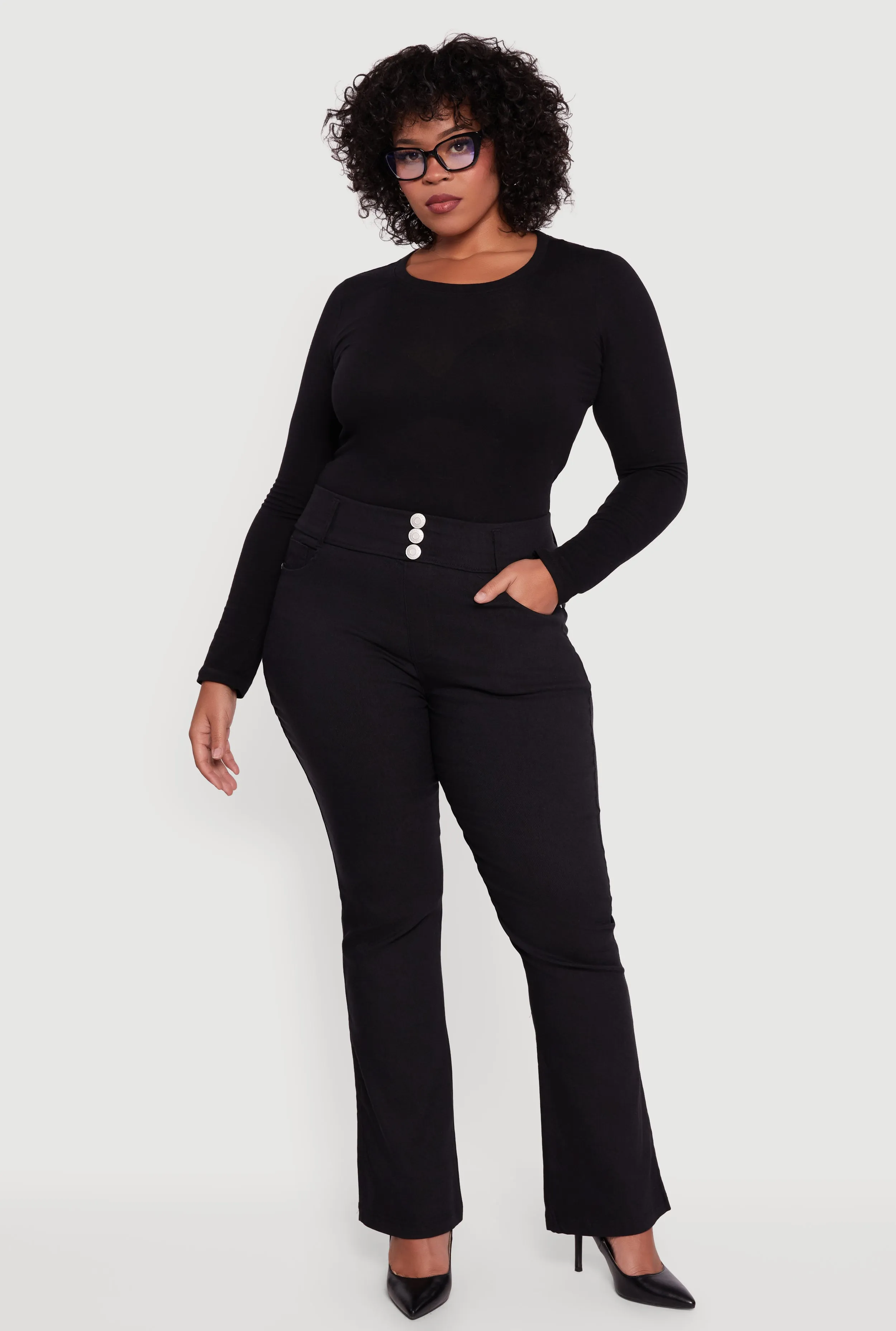 Plus Size Faux Button Boot Cut Dress Pants sold by Rainbow