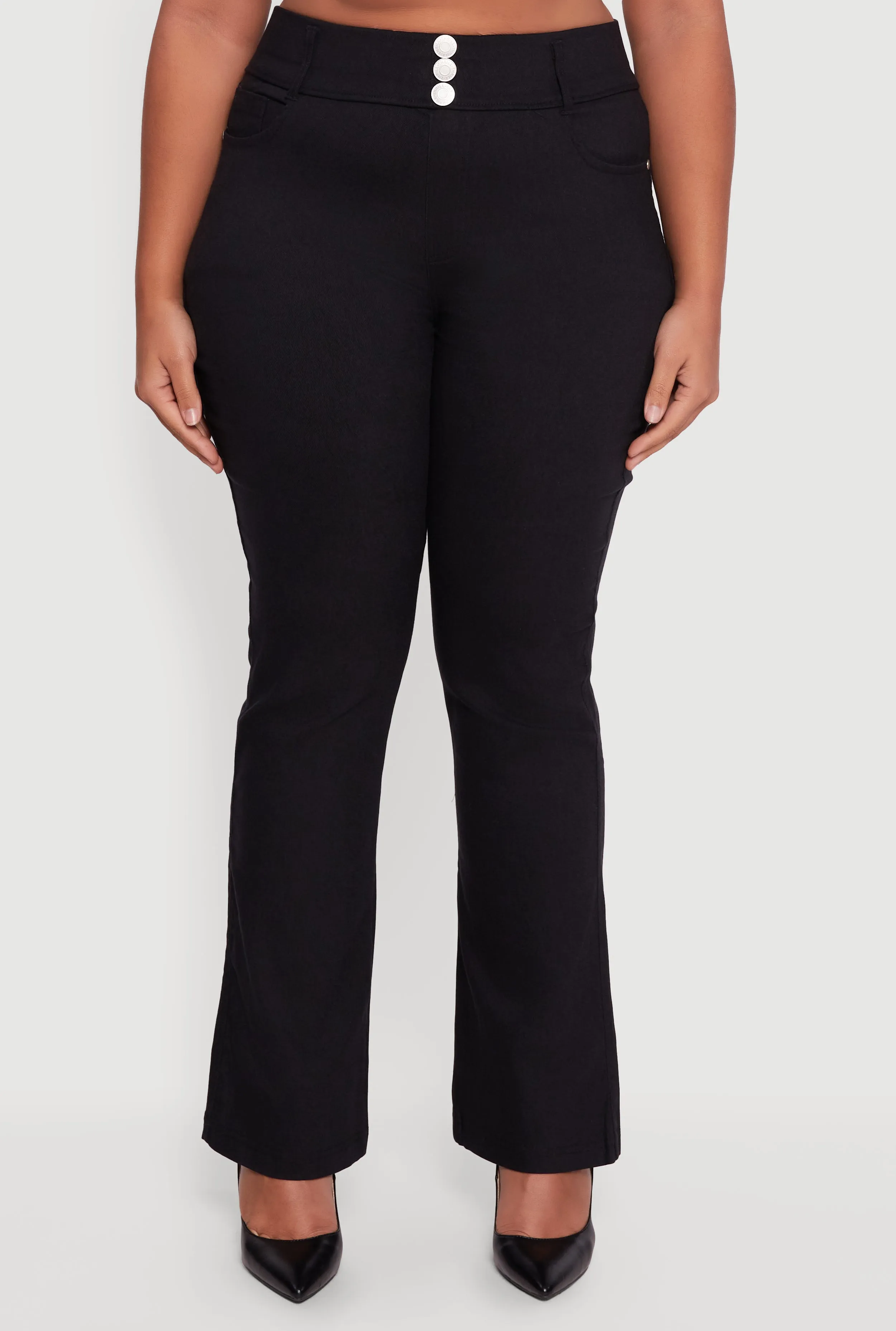 Plus Size Faux Button Boot Cut Dress Pants sold by Rainbow product image thumbnail 5