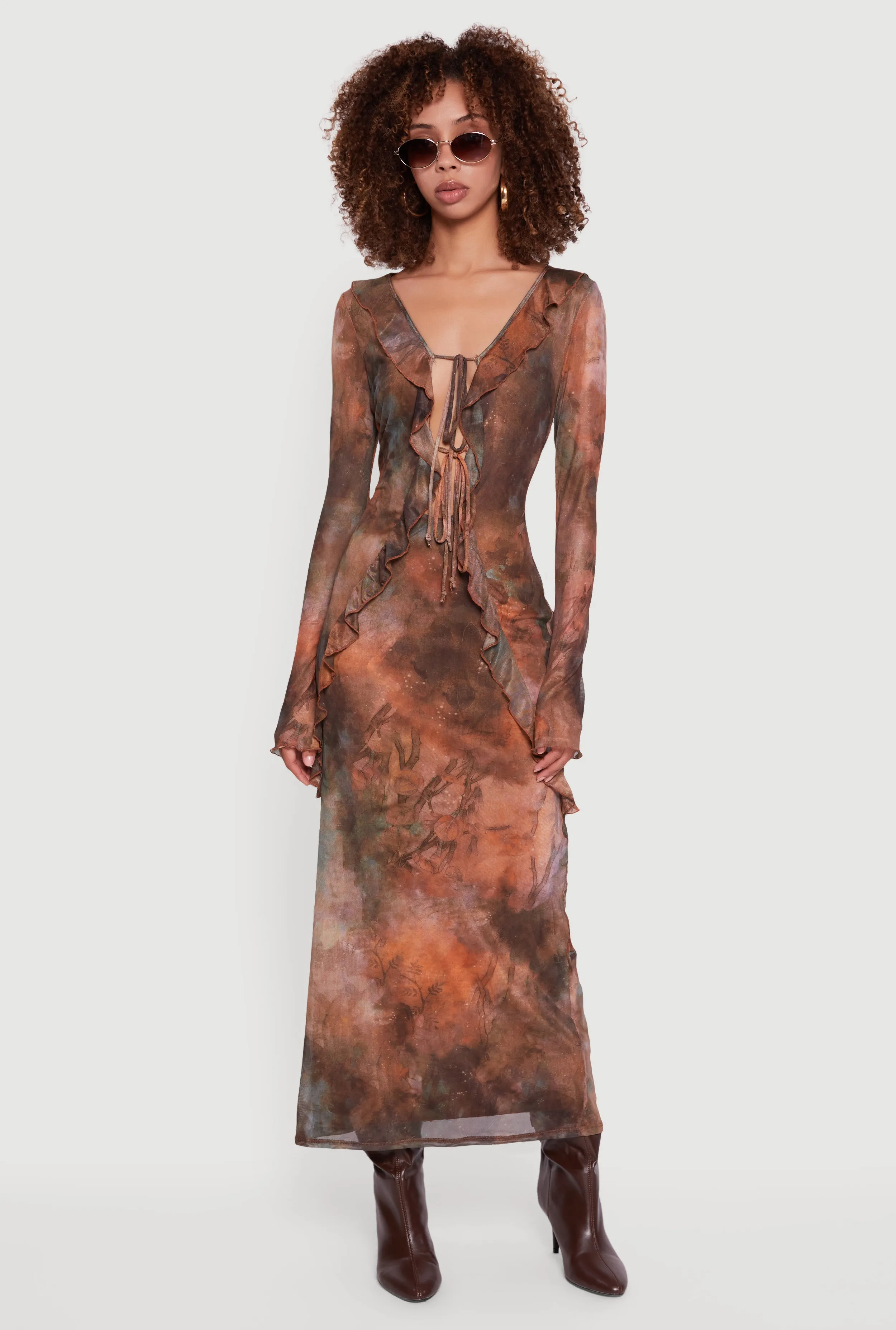 Mesh Tie Dye Tie Front Maxi Dress sold by Rainbow