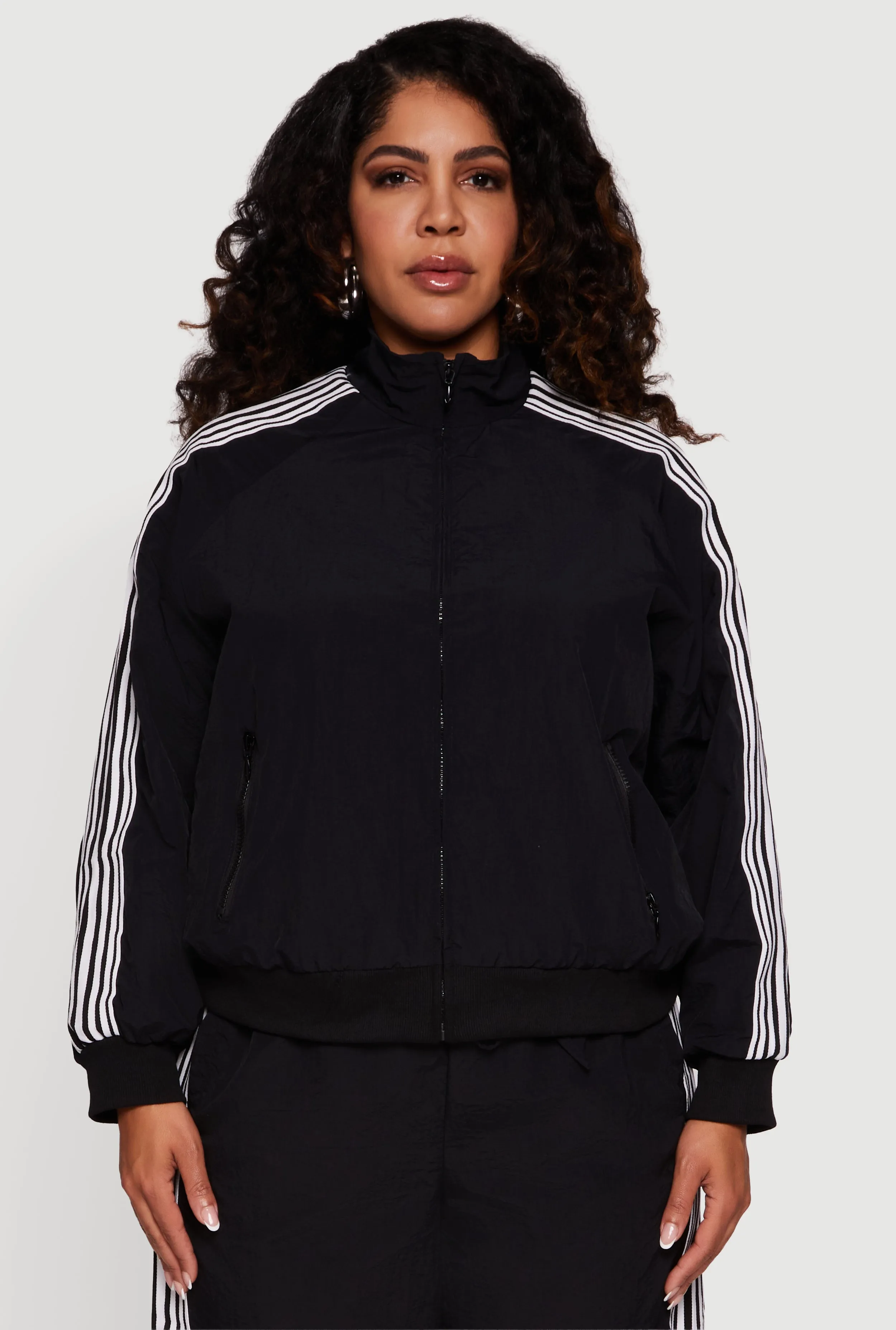 Plus Size Side Striped Nylon Mock Neck Jacket sold by Rainbow product image thumbnail 2