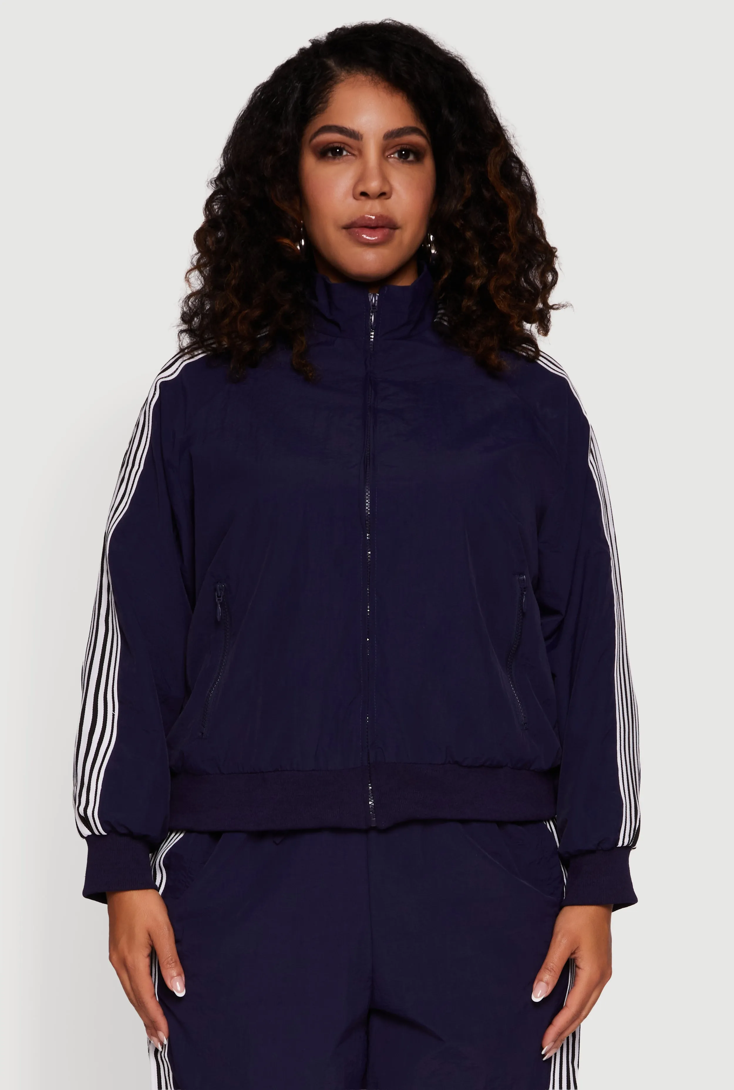 Plus Size Side Striped Nylon Mock Neck Jacket sold by Rainbow product image thumbnail 3