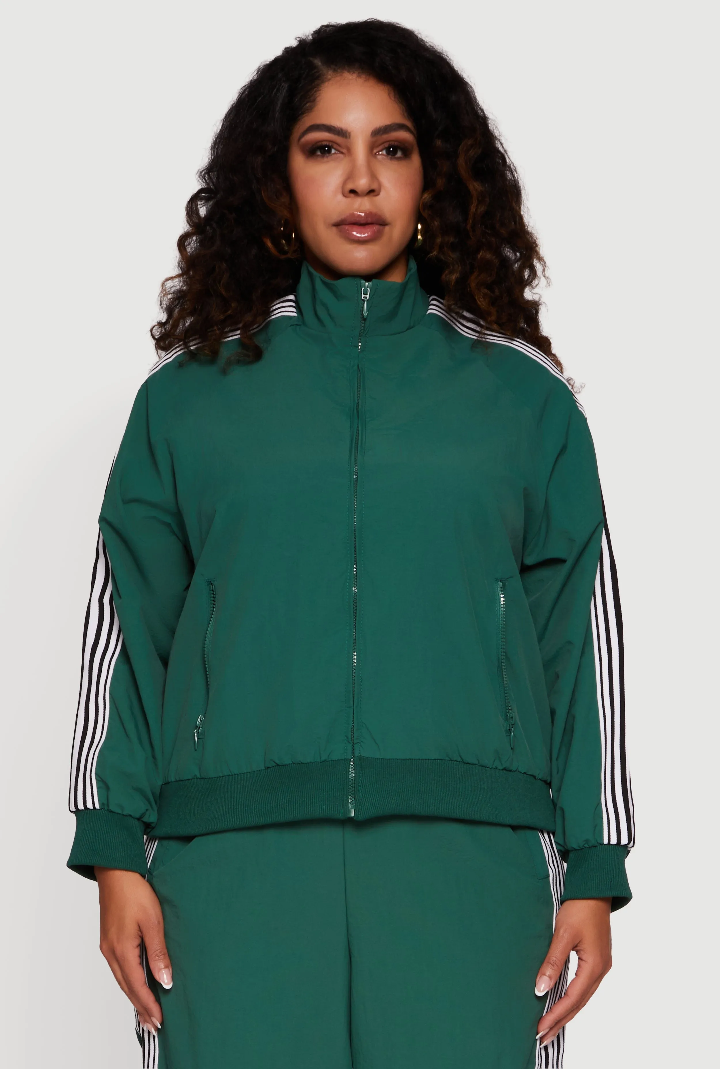 Plus Size Side Striped Nylon Mock Neck Jacket sold by Rainbow