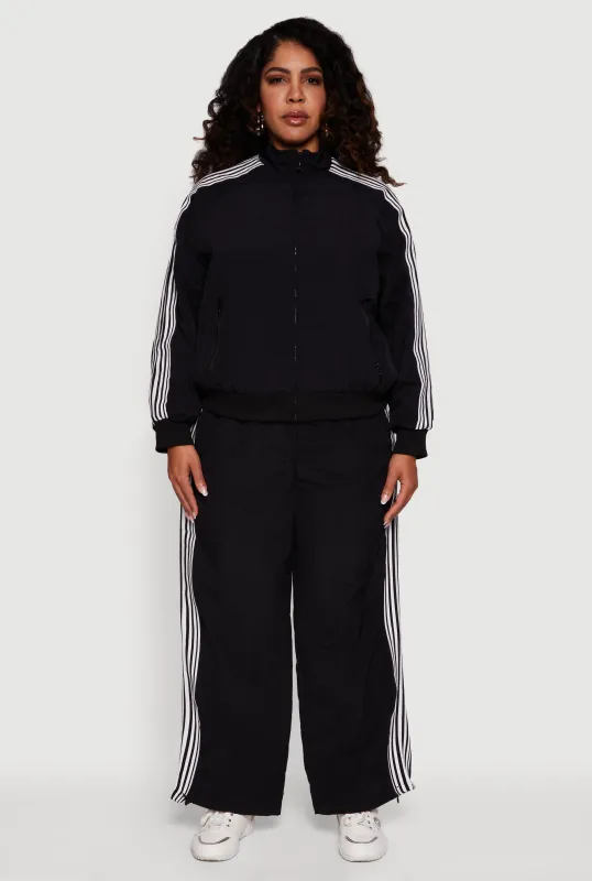 Plus Size Side Striped Nylon Track Pants sold by Rainbow