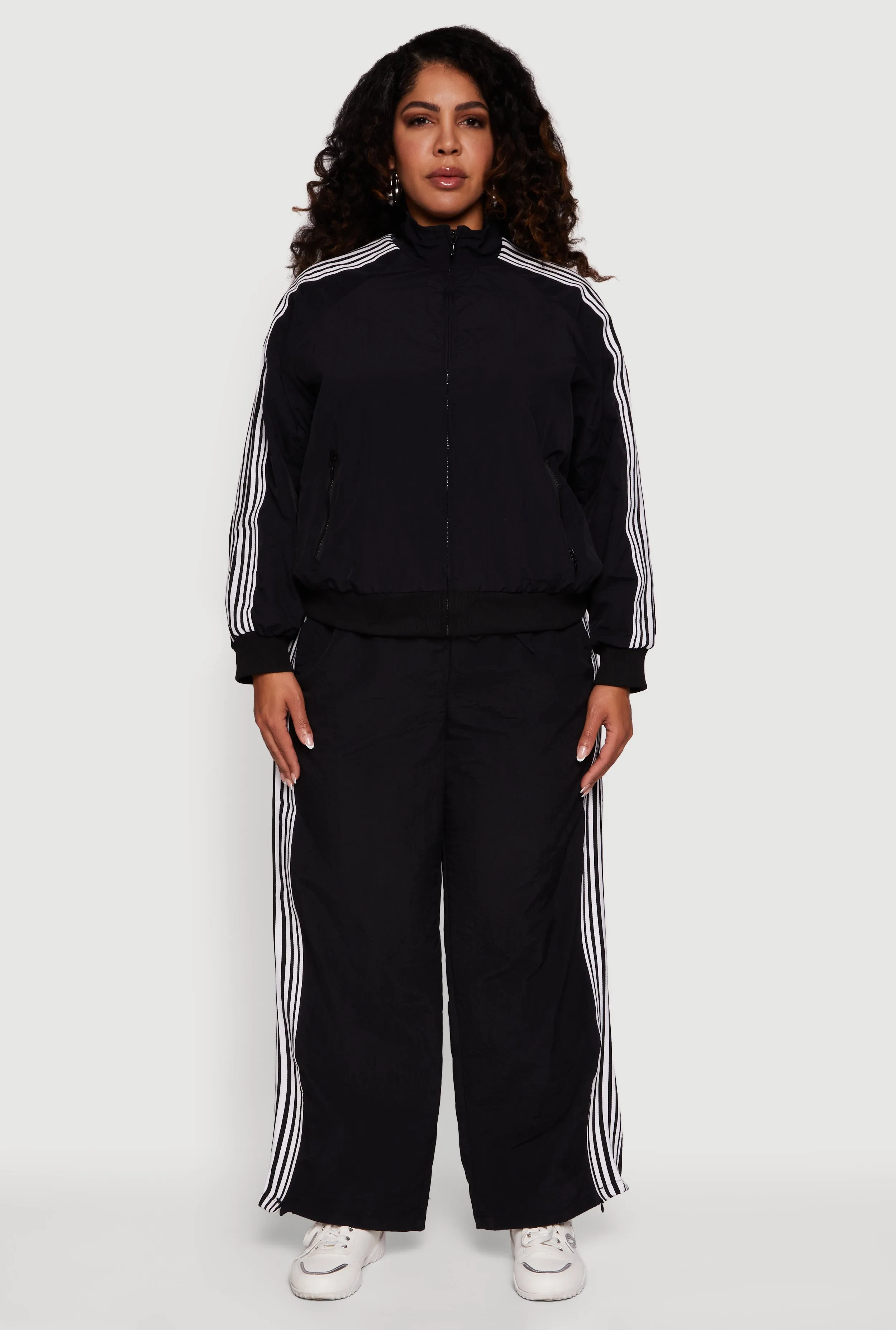 Plus Size Side Striped Nylon Track Pants sold by Rainbow