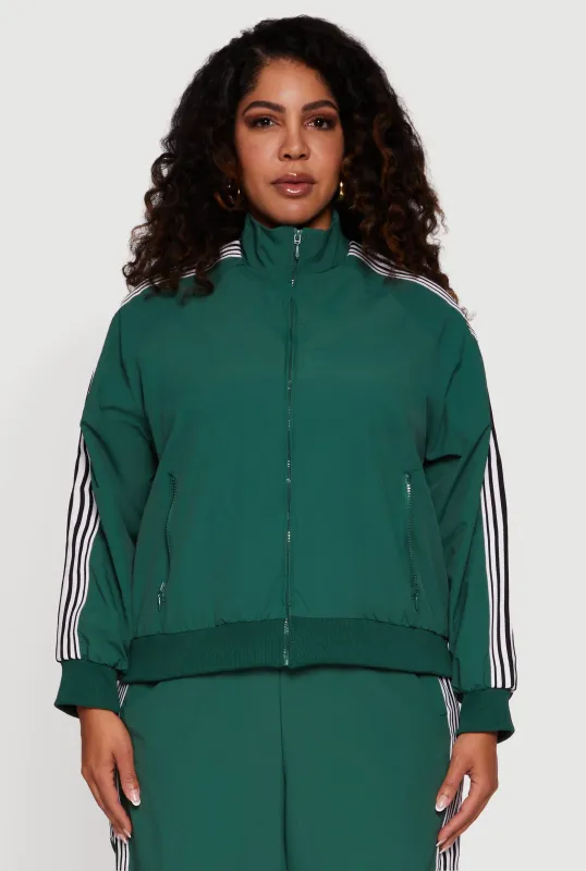 Plus Size Side Striped Nylon Mock Neck Jacket sold by Rainbow