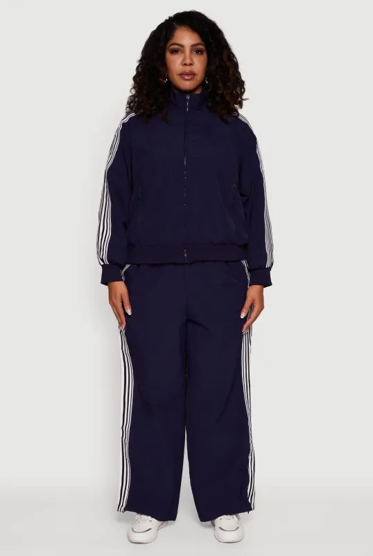 Plus Size Side Striped Nylon Track Pants sold by Rainbow