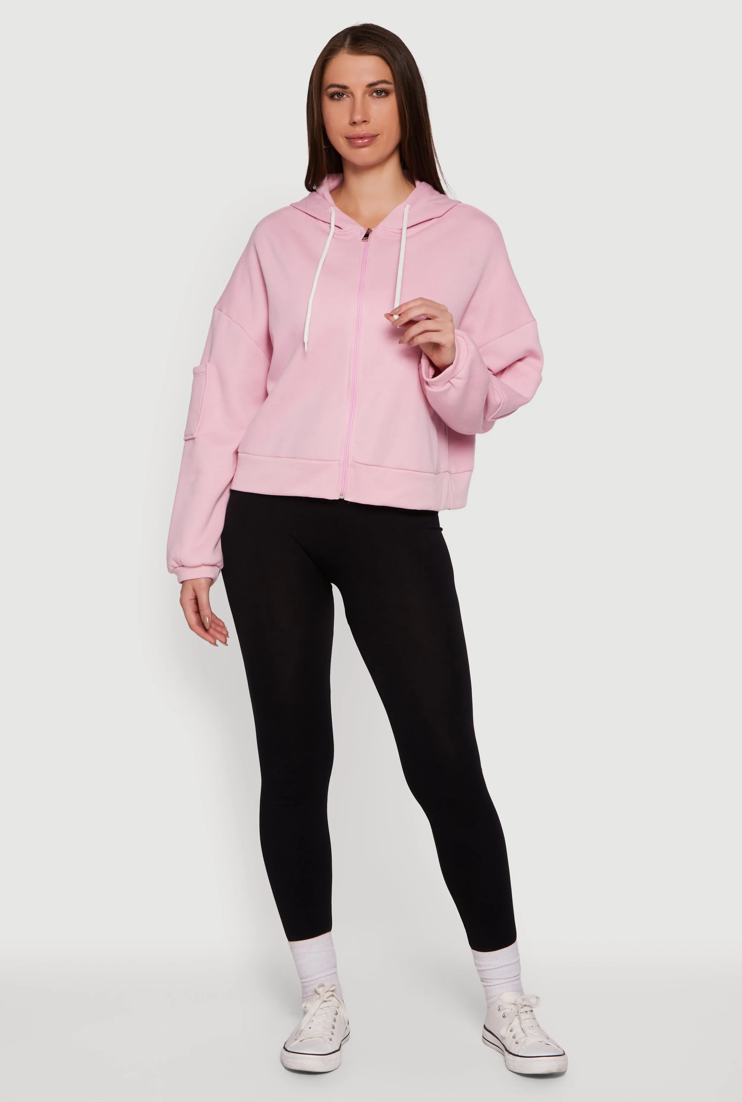 Drop Shoulder Zip Front Hooded Sweatshirt sold by Rainbow