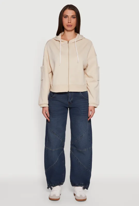 Drop Shoulder Zip Front Hooded Sweatshirt sold by Rainbow