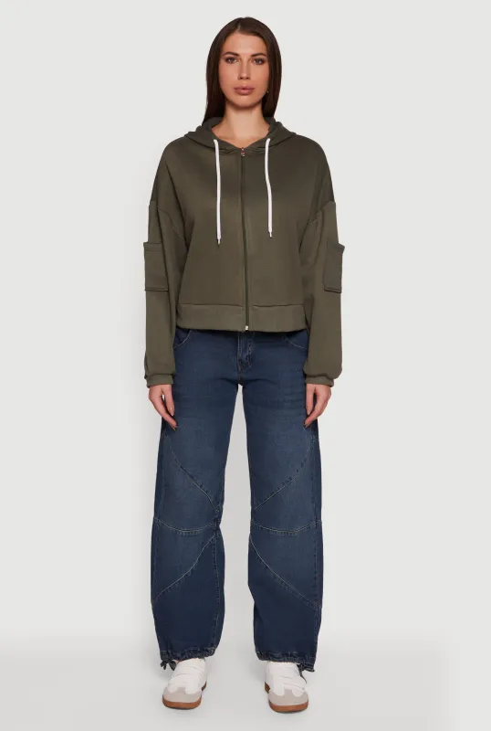 Drop Shoulder Zip Front Hooded Sweatshirt sold by Rainbow