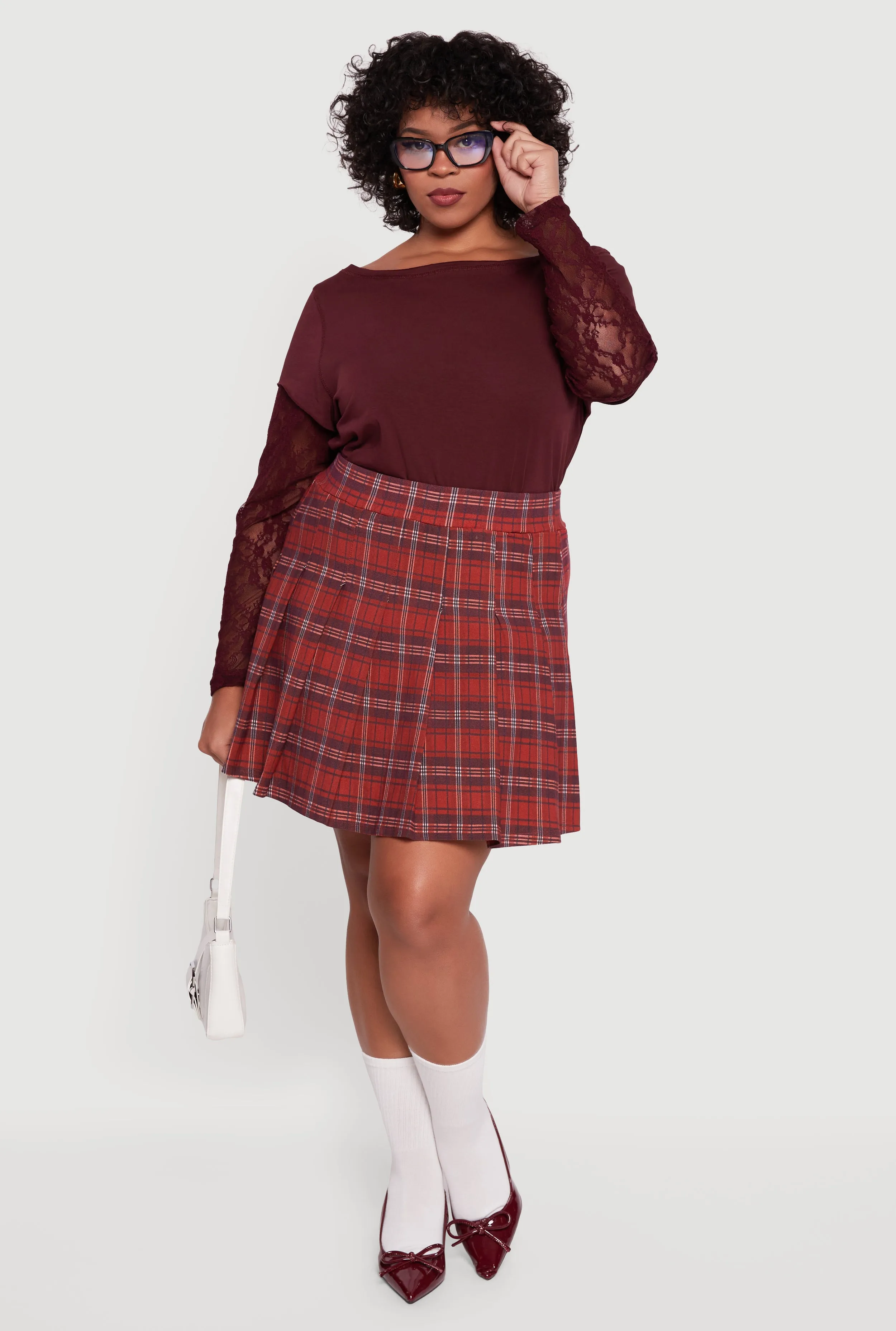 Plus Size High Waisted Plaid Pleated Mini Skirt sold by Rainbow product image thumbnail 2