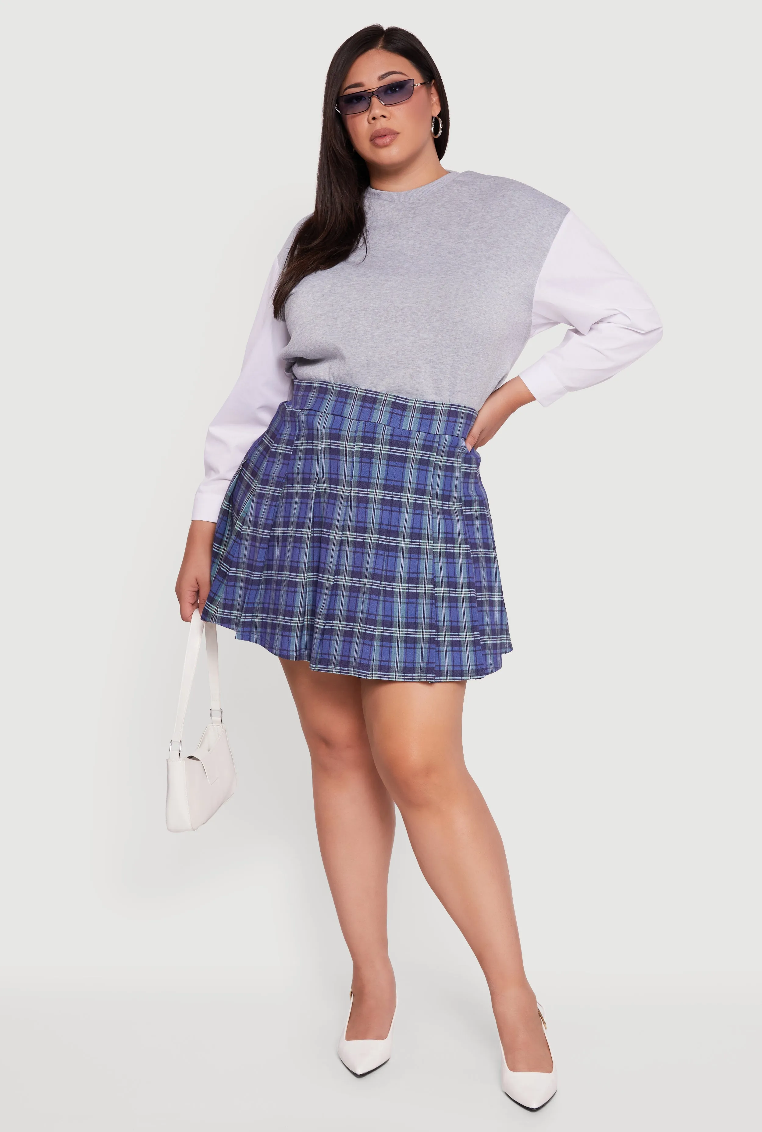 Plus Size High Waisted Plaid Pleated Mini Skirt sold by Rainbow