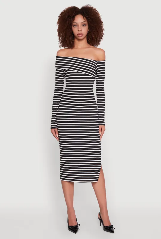 Maya Ribbed Knit Striped Boat Neck Dress sold by Rainbow