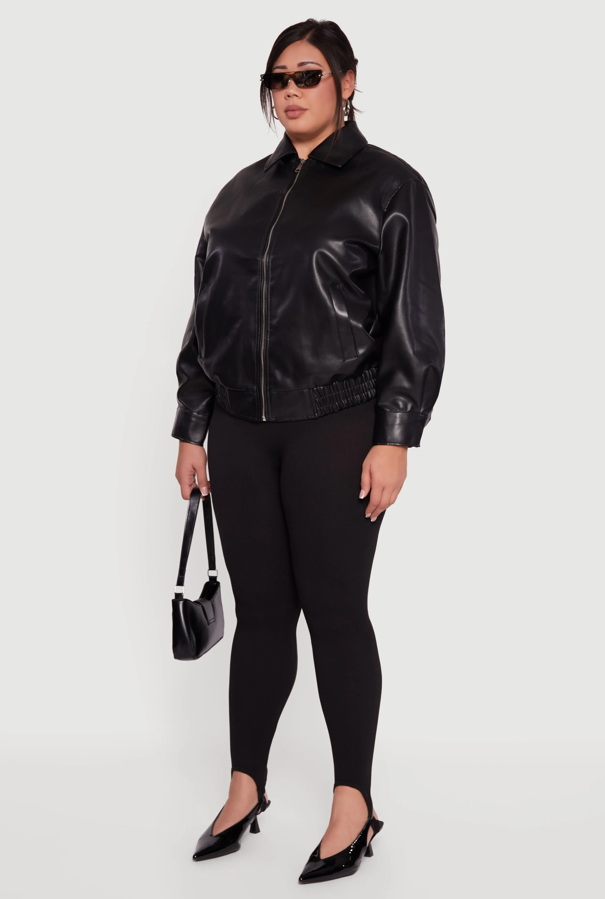 Plus Size Faux Leather Zip Front Bomber Jacket sold by Rainbow product image thumbnail 5