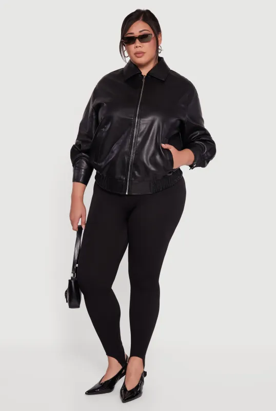 Plus Size Faux Leather Zip Front Bomber Jacket sold by Rainbow