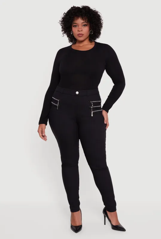 Plus Size Faux Zip Pocket Pull On Dress Pants sold by Rainbow