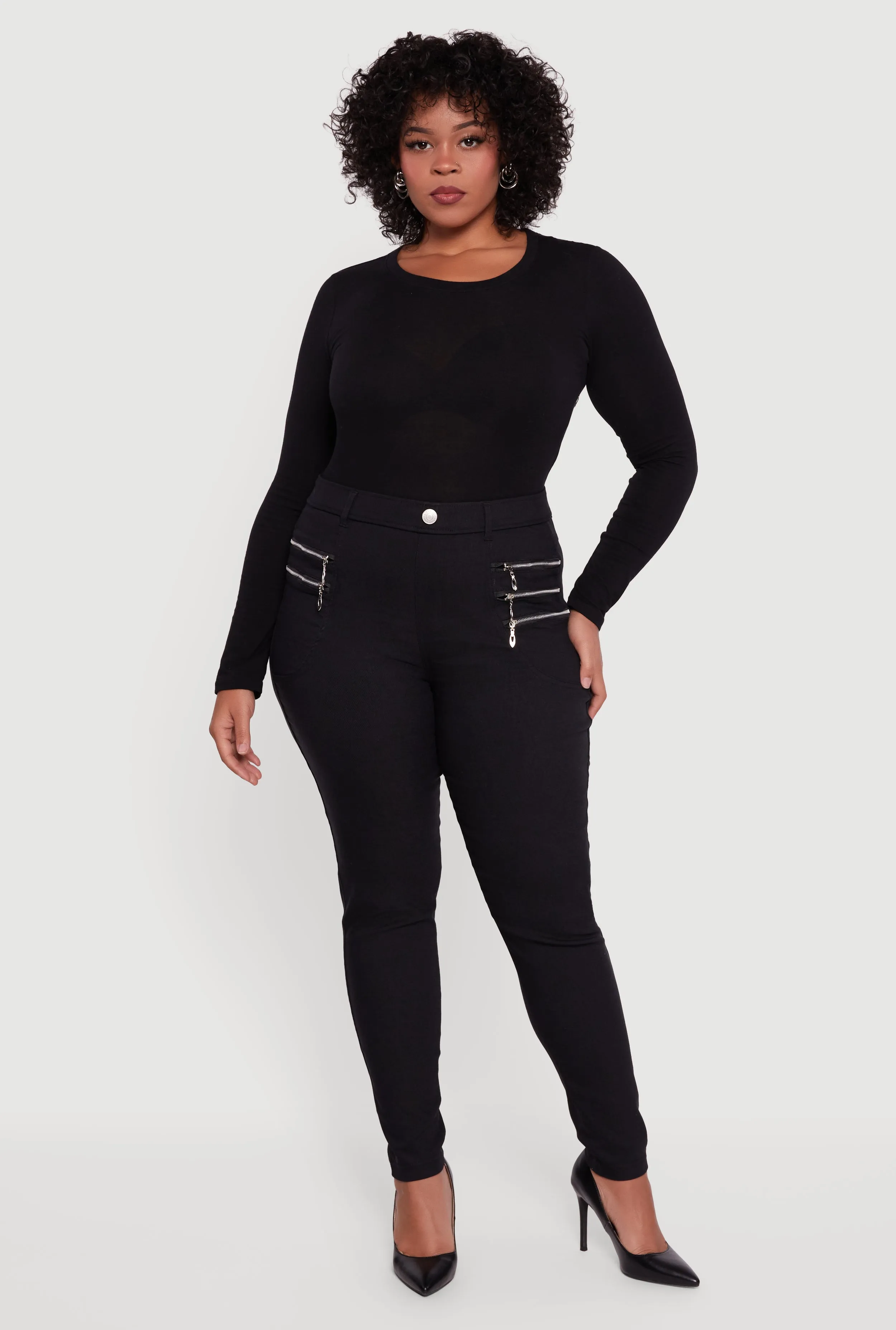 Plus Size Faux Zip Pocket Pull On Dress Pants sold by Rainbow